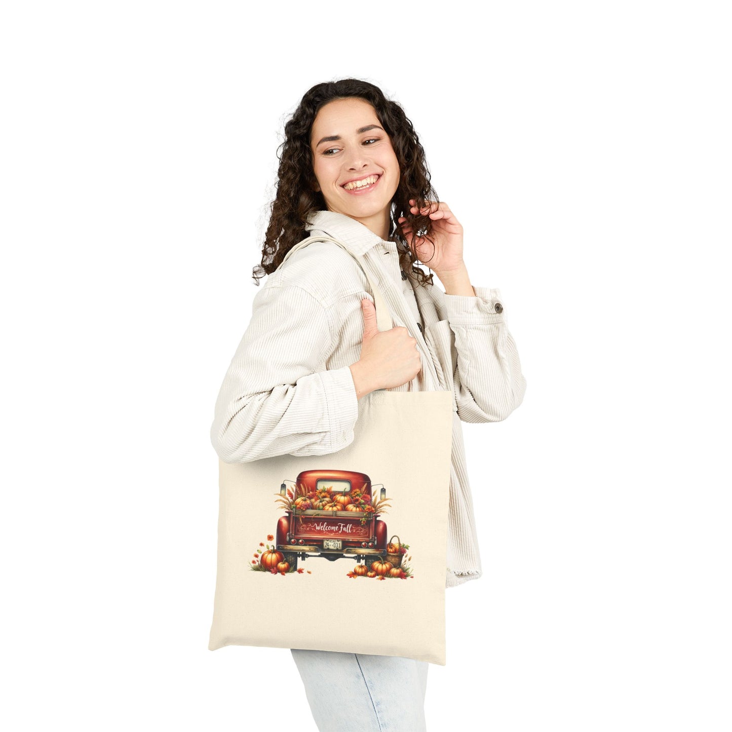 Vintage Red Truck Fall Canvas Tote Bag