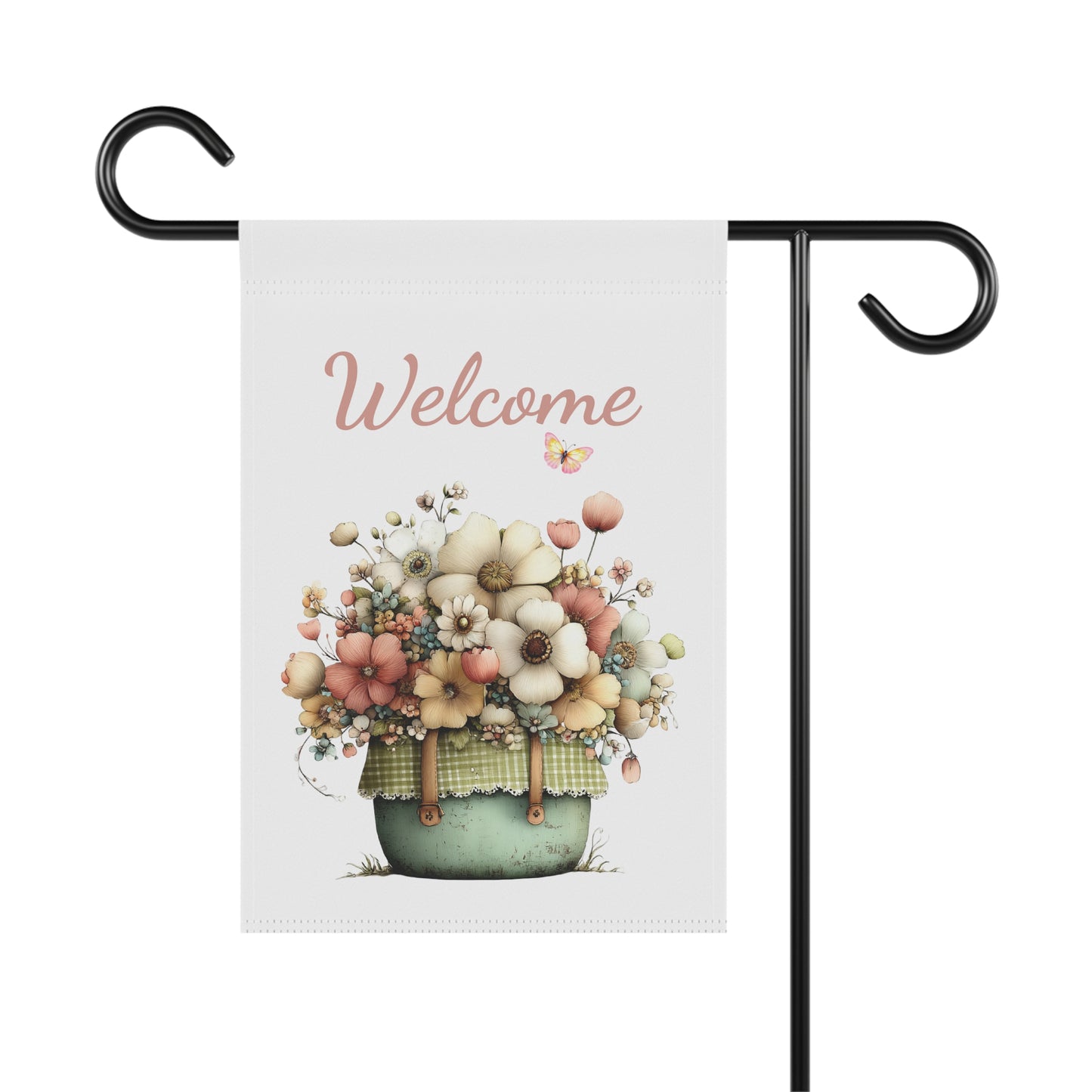 Welcome Floral Basket Garden Flag