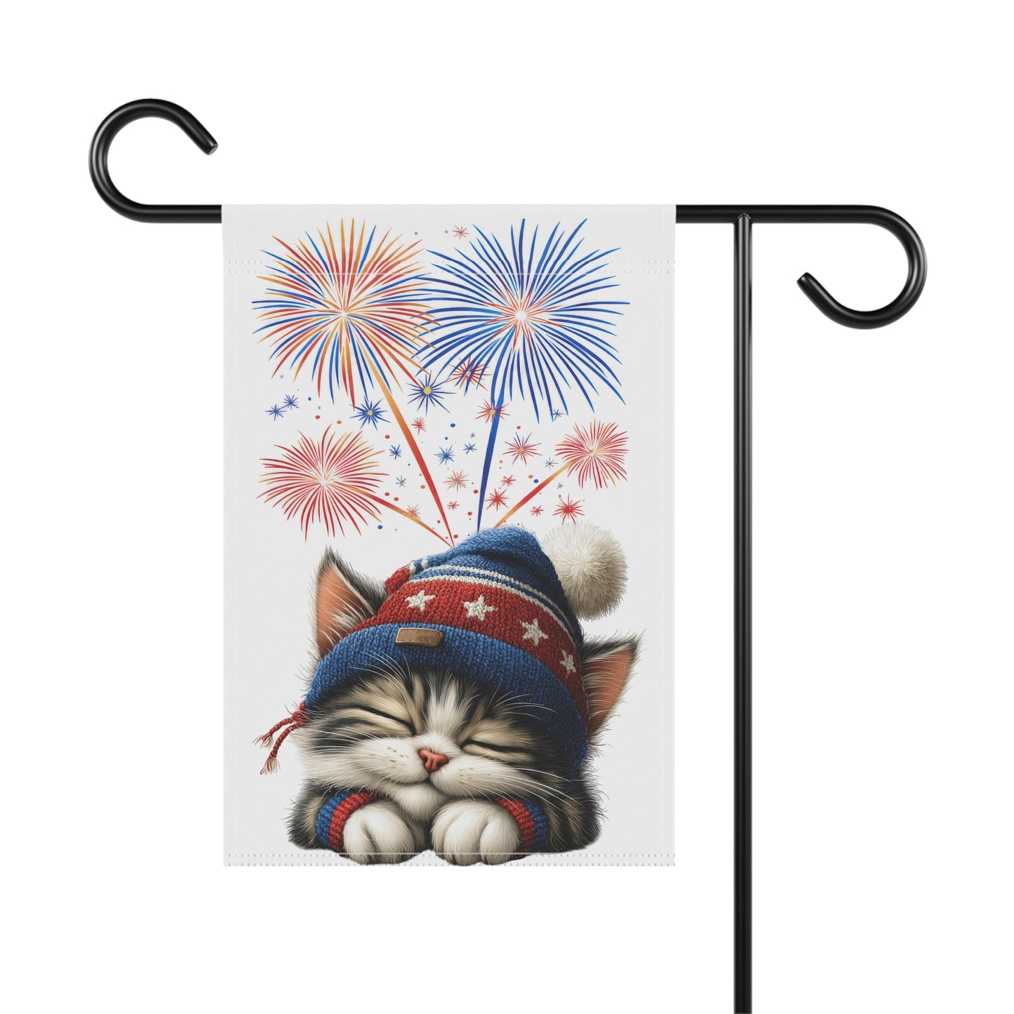 Sleepy Kitten on 4th of July Garden Flag
