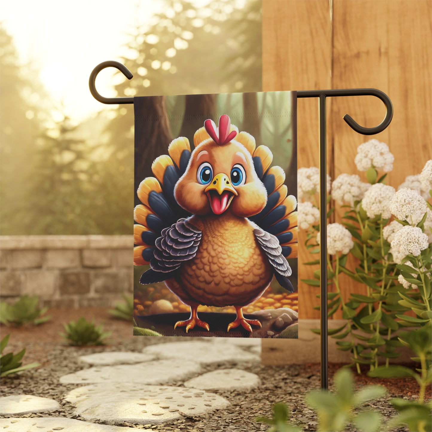 Happy Cartoon Turkey Garden Flag