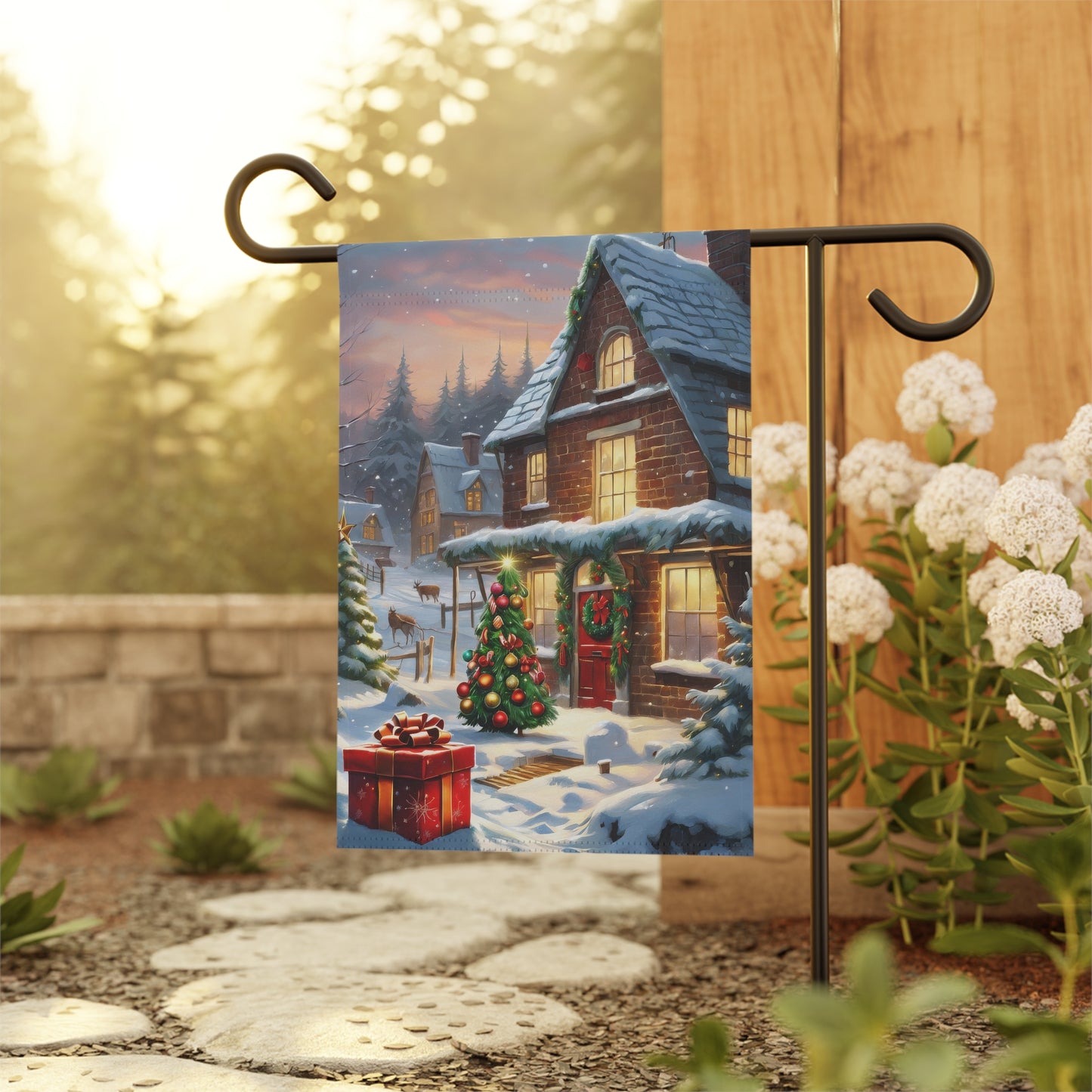 Cozy Christmas Cottage Garden Flag