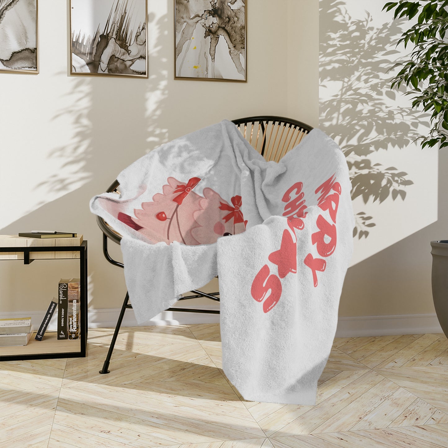 Cute Pink Christmas Tree Velveteen Blanket Throw