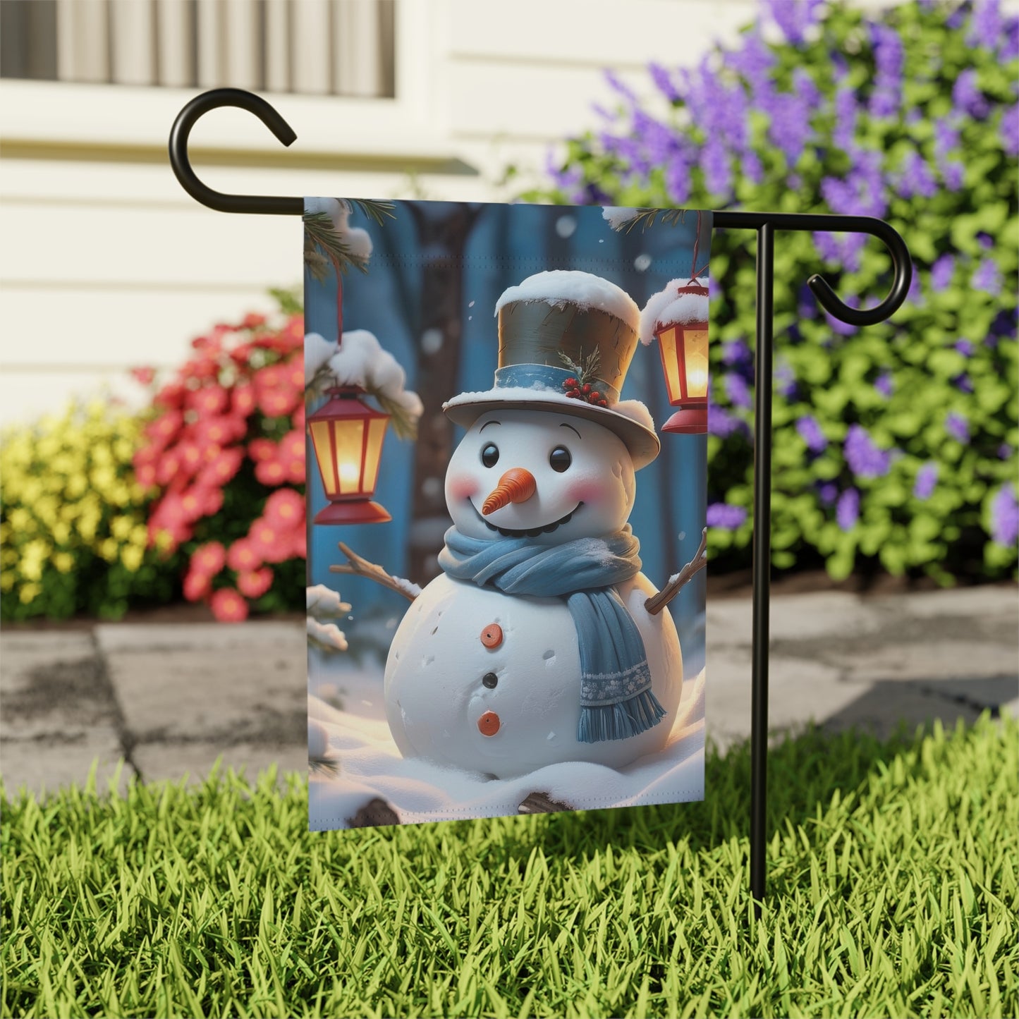 Snowman in a Top Hat Garden Flag