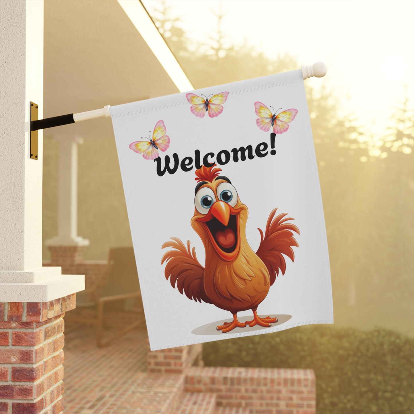 Funny Welcome Garden Flag Cartoon Chicken