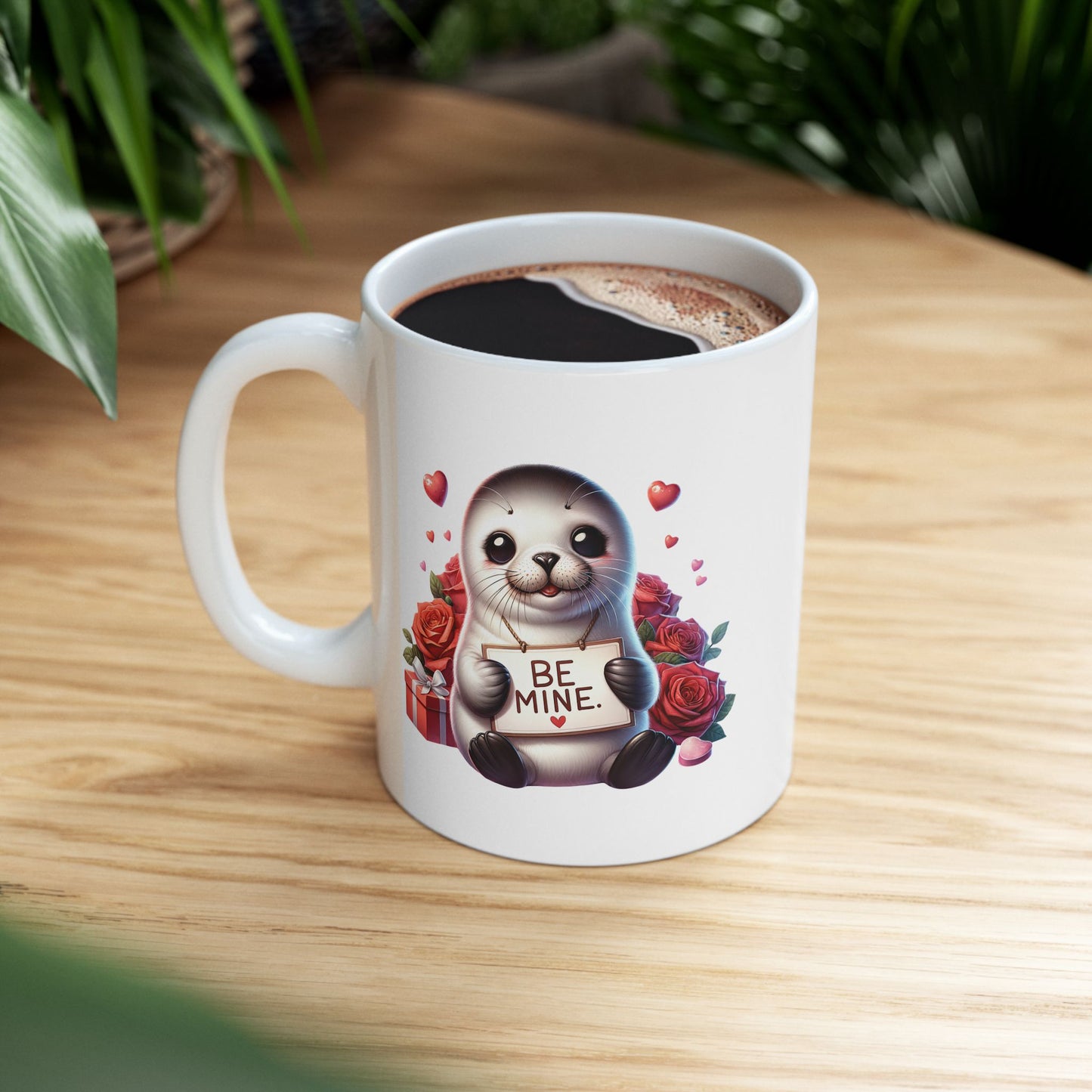 Adorable Seal "BE MINE." Valentine's Coffee Mug
