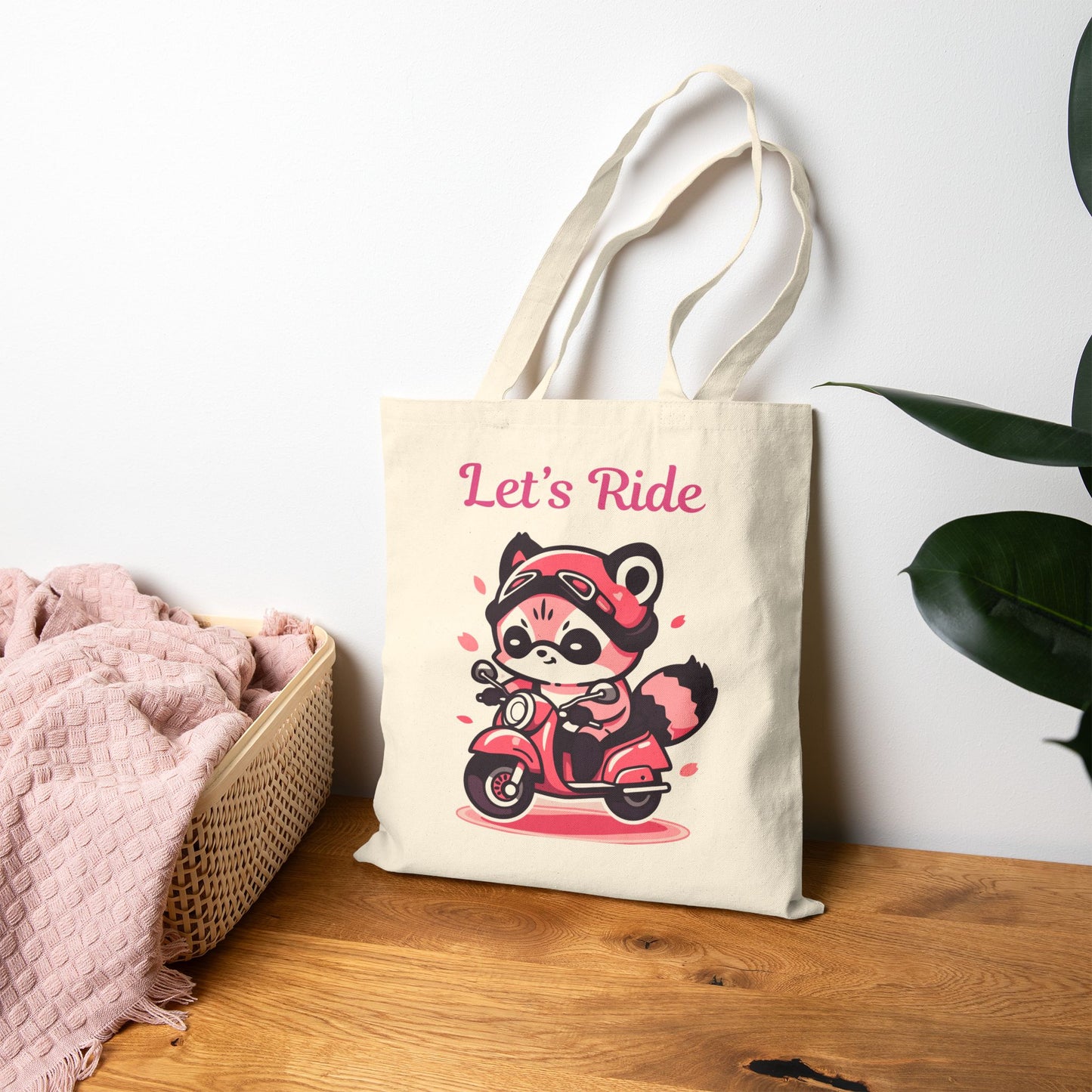 Adorable Raccoon Biker Reusable Tote Bag