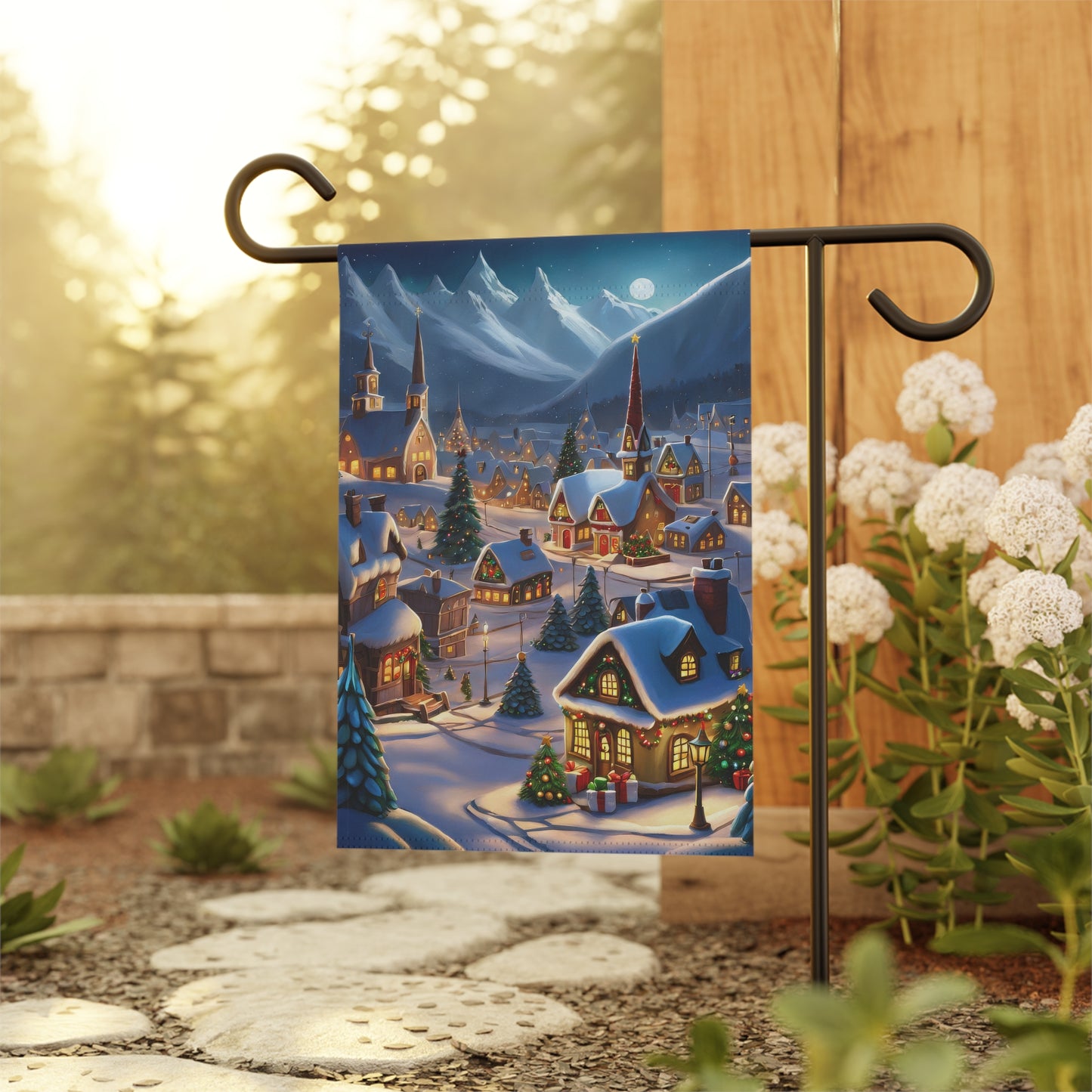 Magical Christmas Mountain Village Garden Flag
