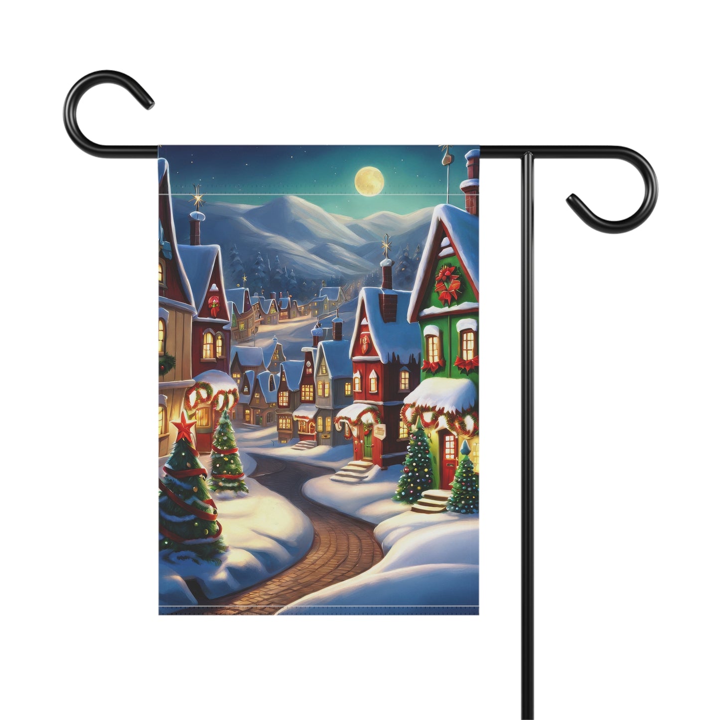 Moonlit Christmas Village Garden Flag