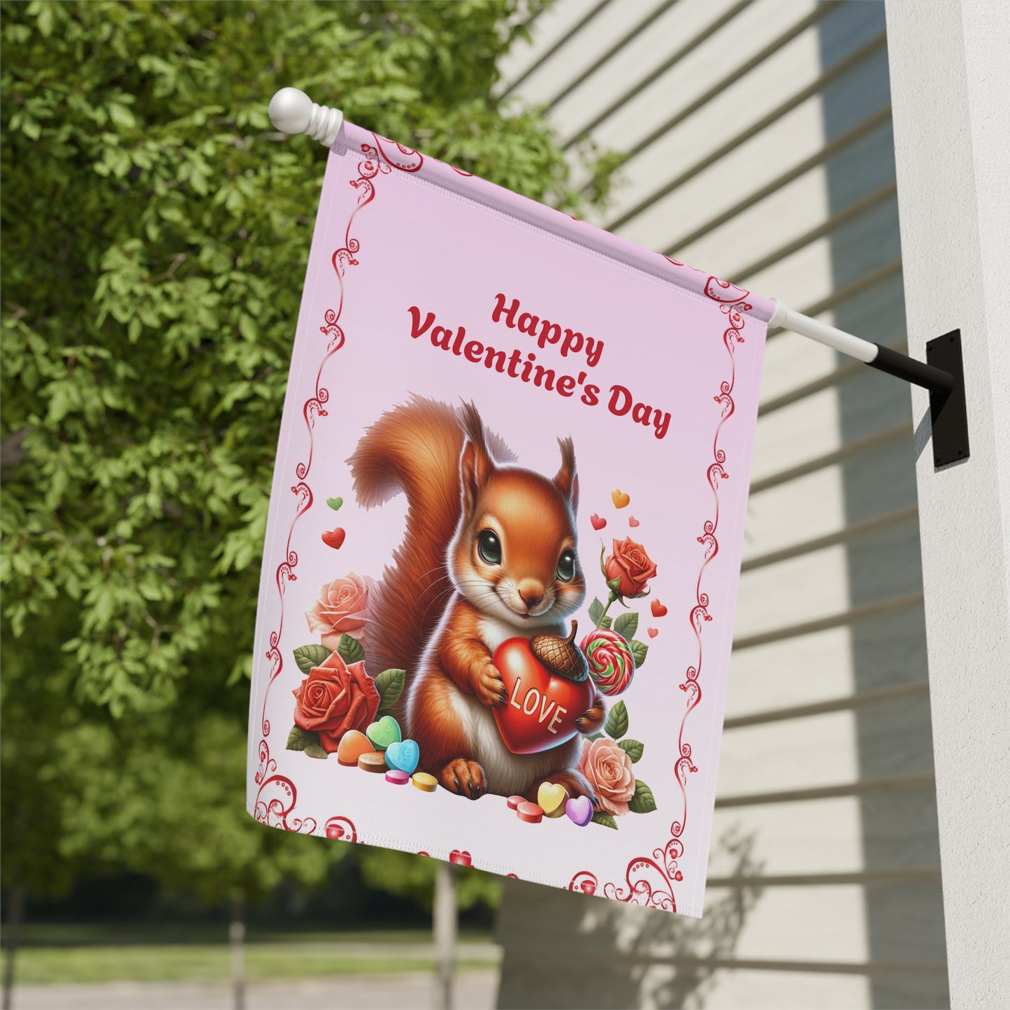 Valentine Squirrel Garden Flag
