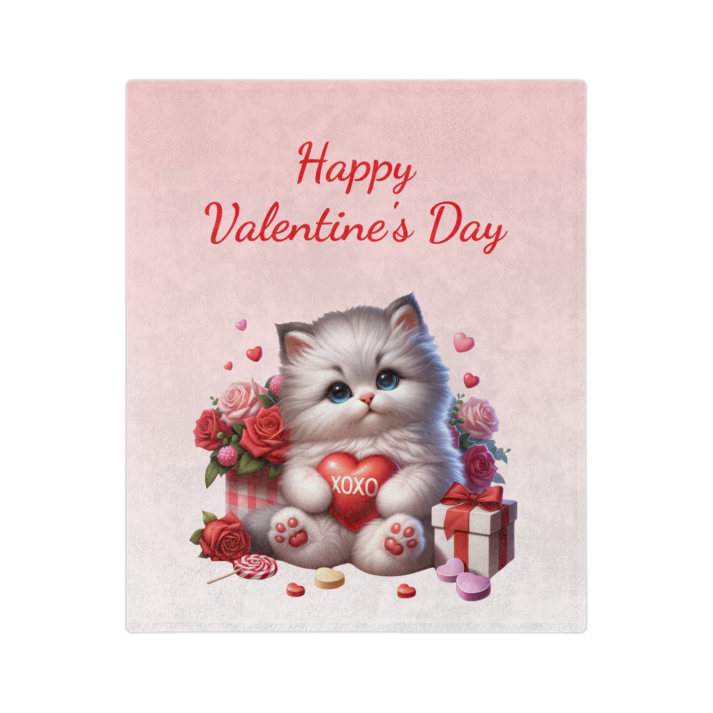 "Happy Valentine's Day" Kitten Blanket