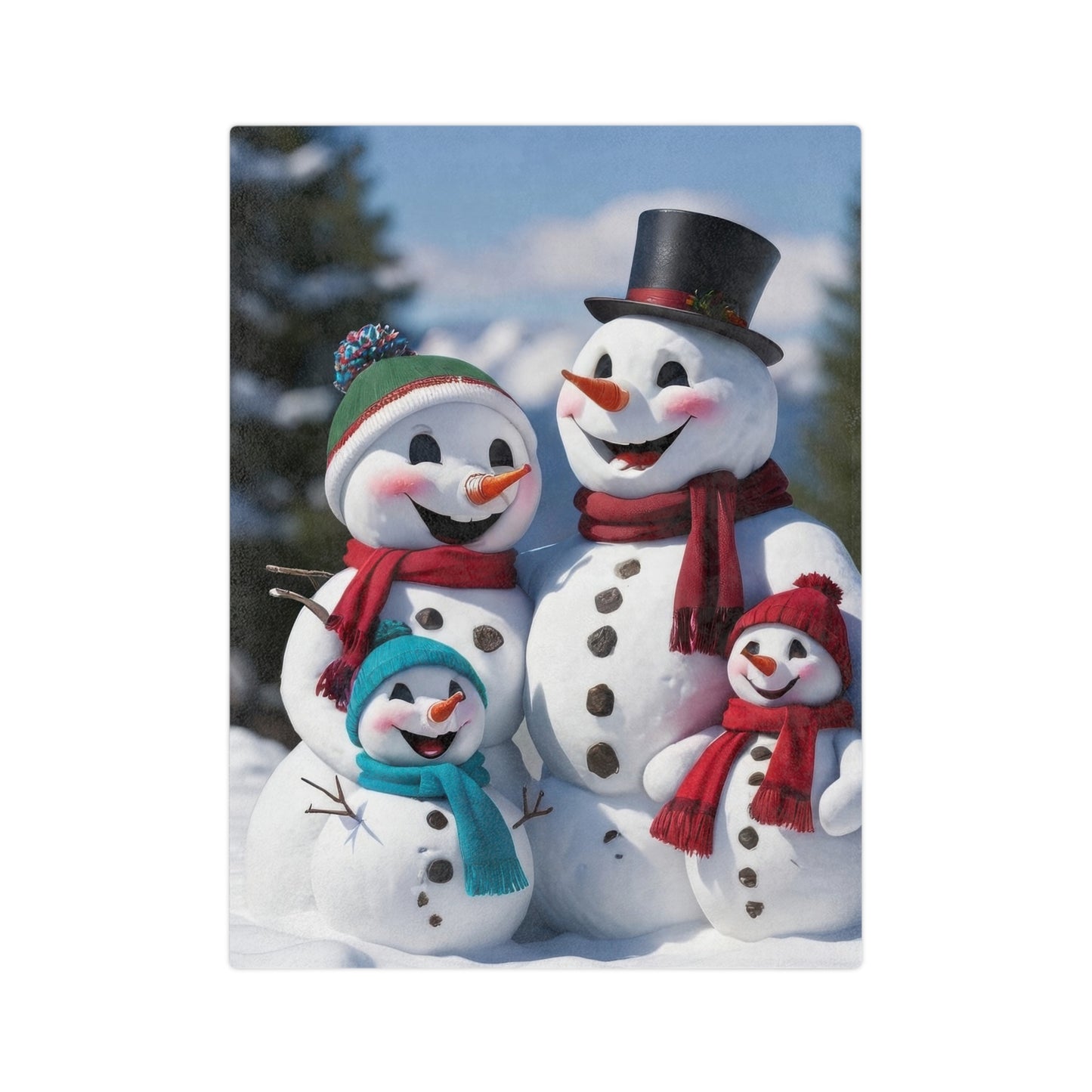 Snowman Family Velveteen Plush Christmas Blanket