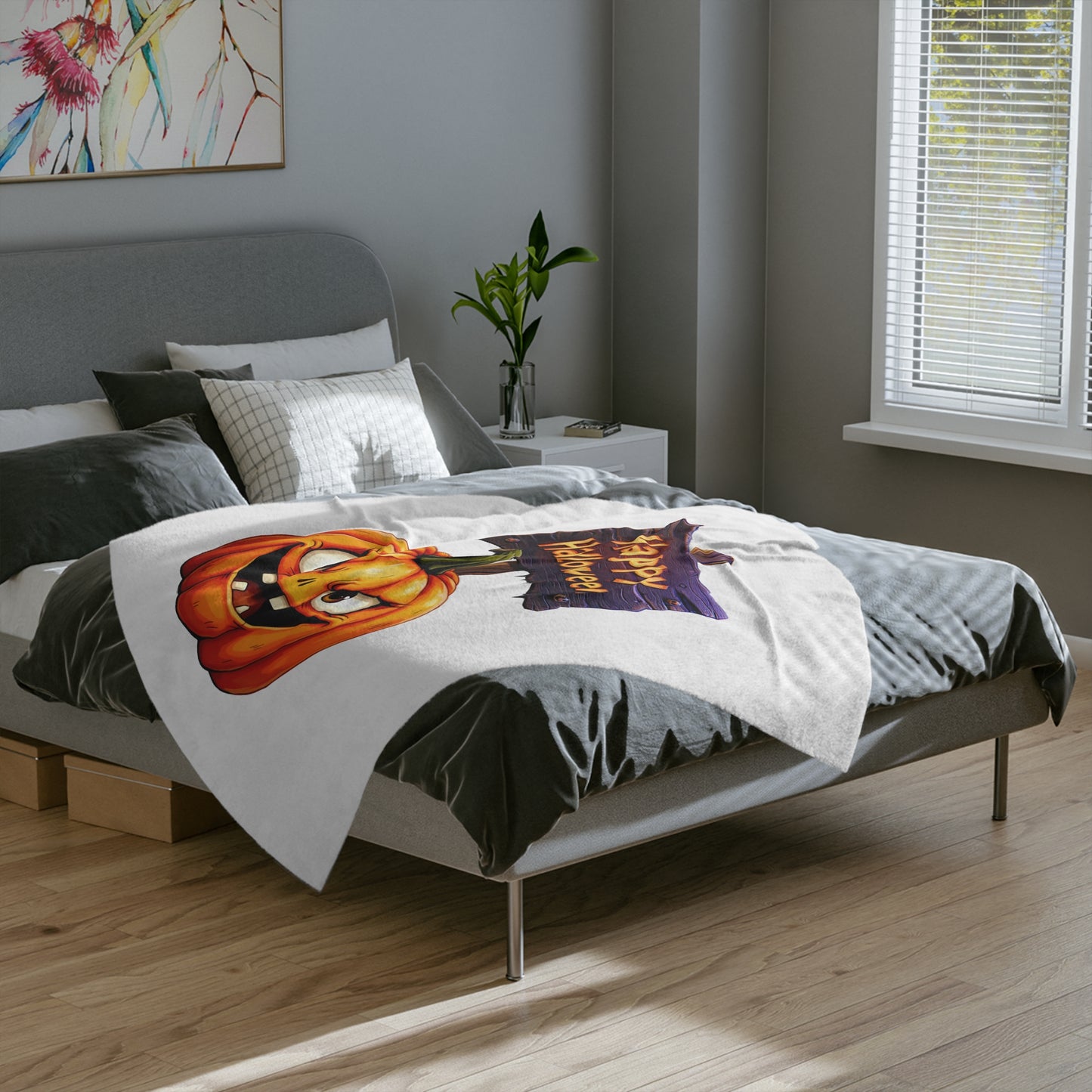 Happy Halloween Jack-o'-Lantern Sign Plush Blanket