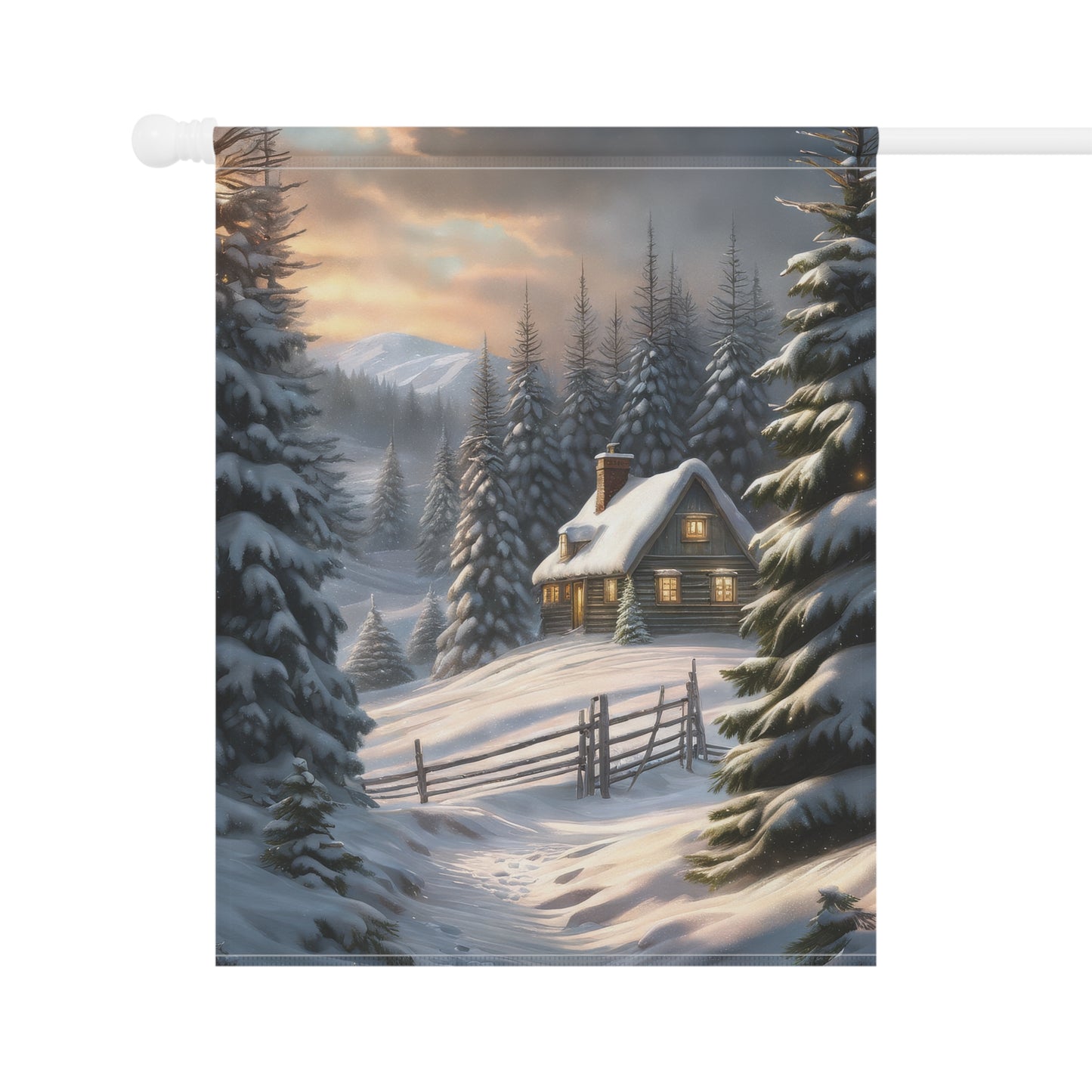Rustic Snowy Cabin Garden Flag/ House Banner