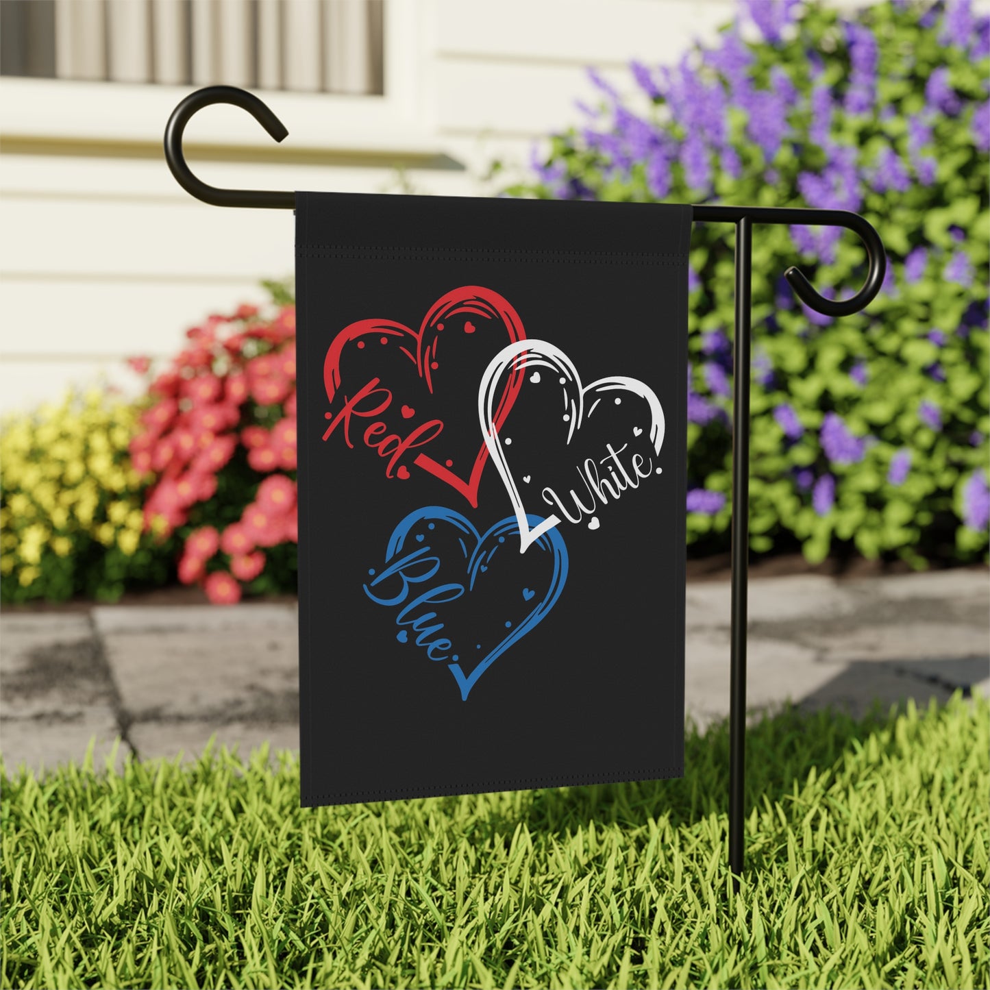 July 4th Red White Blue Hearts Garden Flag