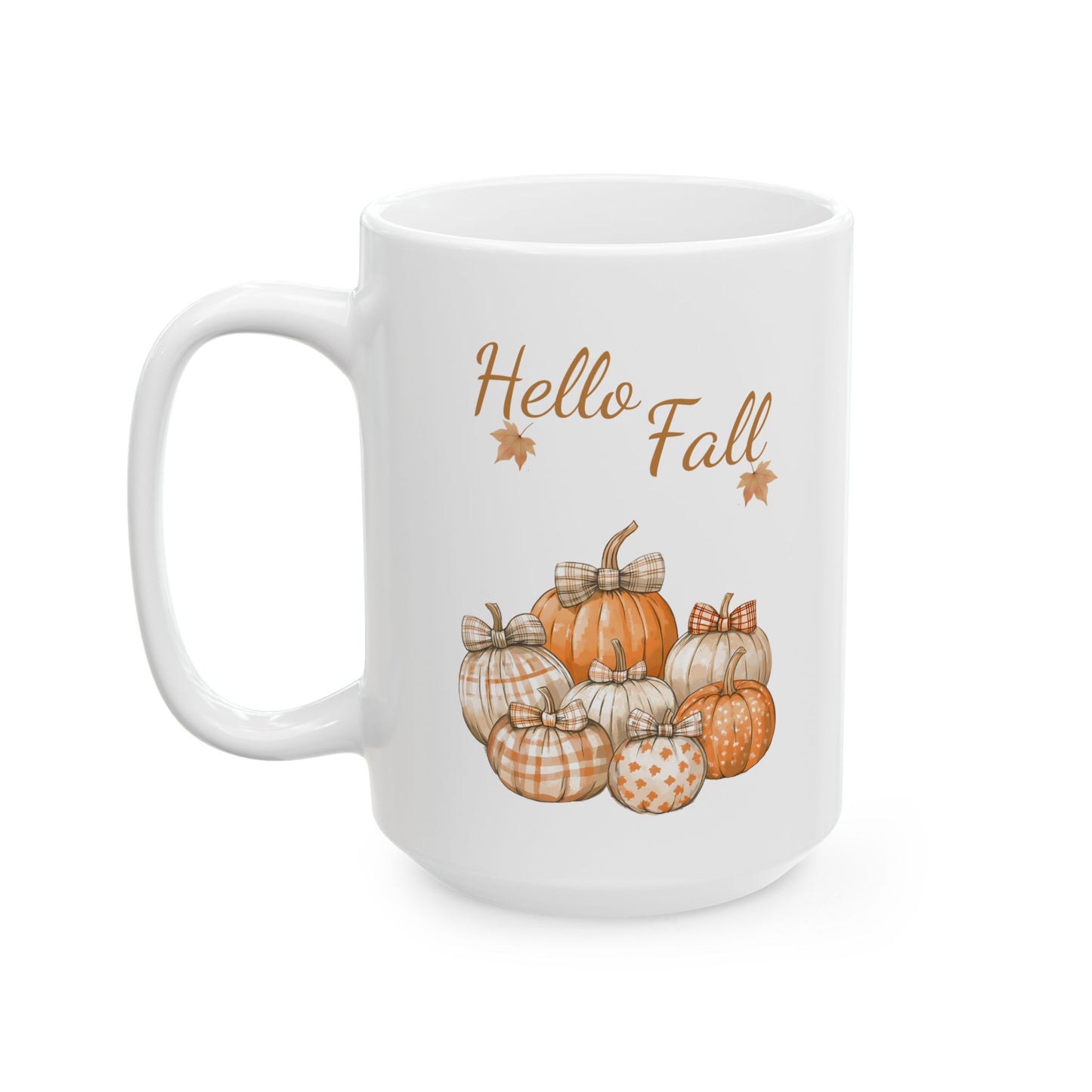 "Hello Fall" Plaid Pumpkin Coffee Mug