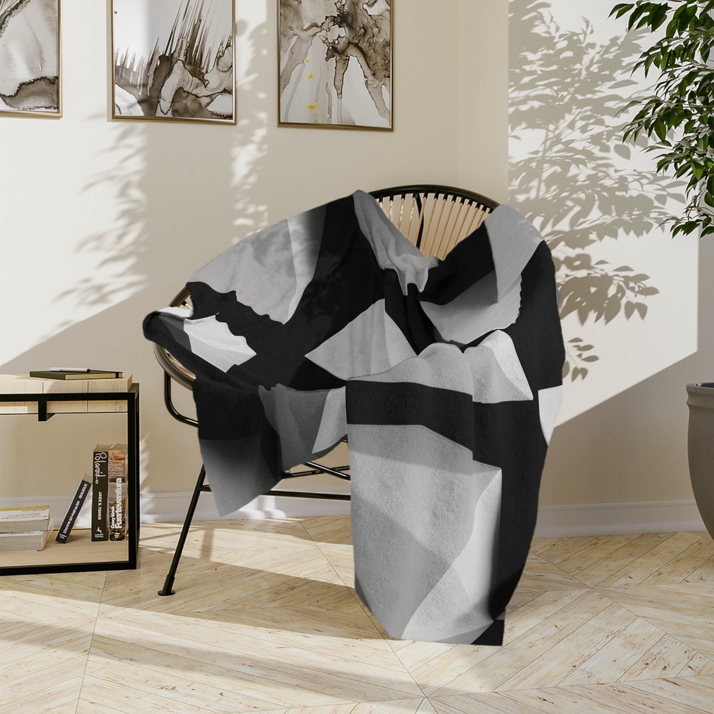 3D Geometric Black and White Velveteen Blanket
