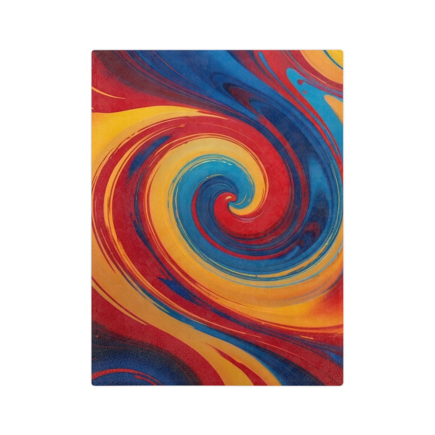 Vibrant Swirl Velveteen Blanket with red, blue, and yellow abstract design


