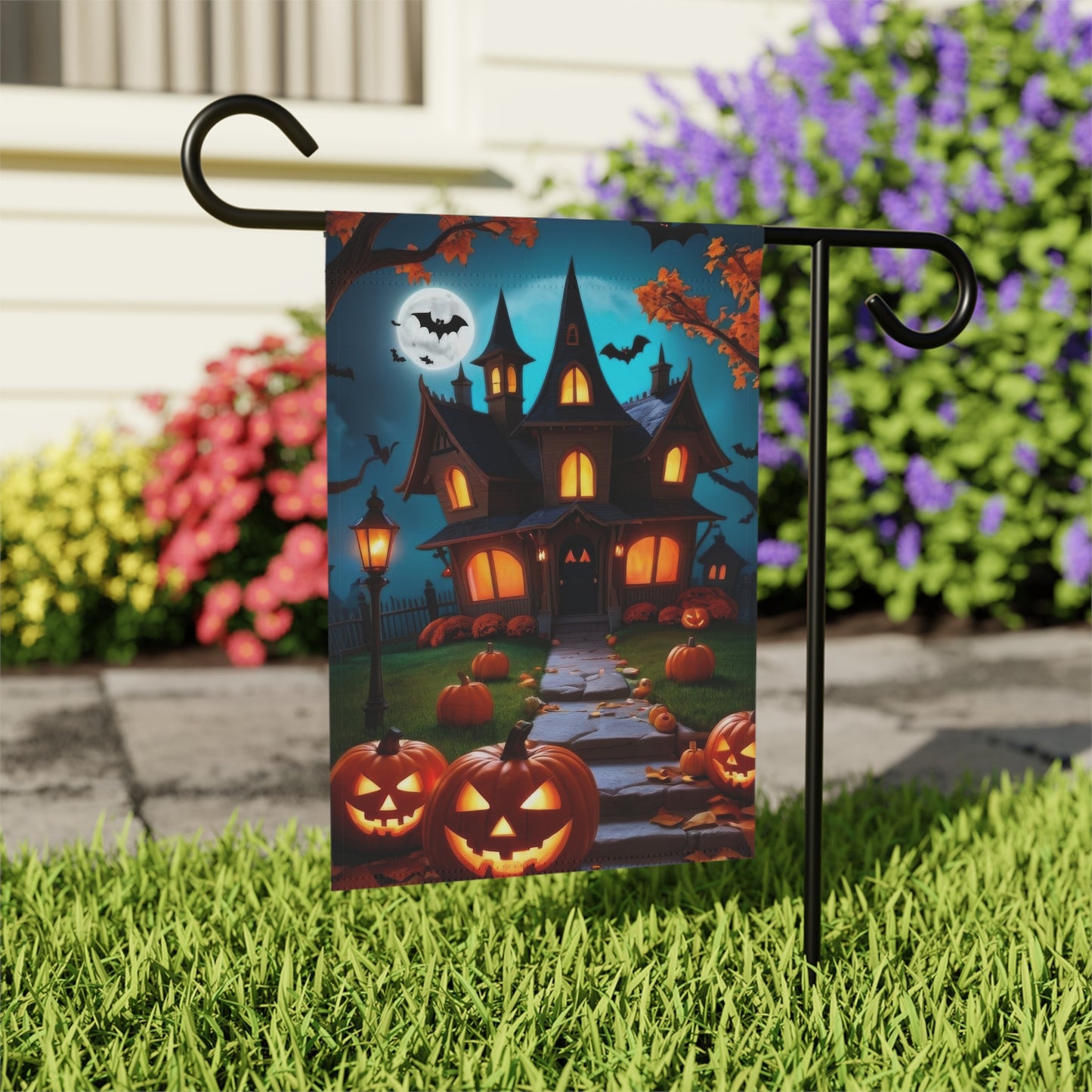 Whimsical Haunted House Halloween Garden Flag
