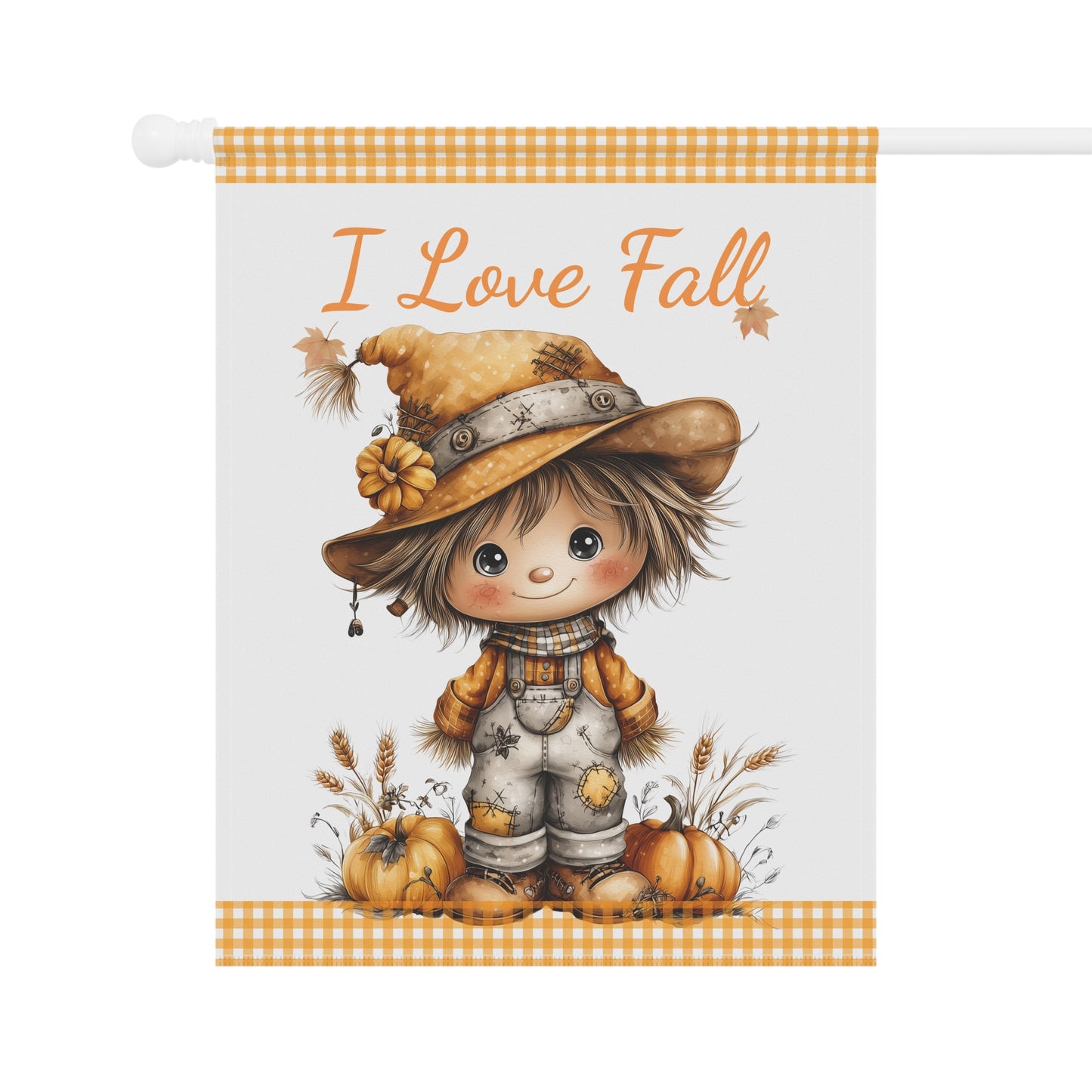 I Love Fall Cute Scarecrow Garden Flag