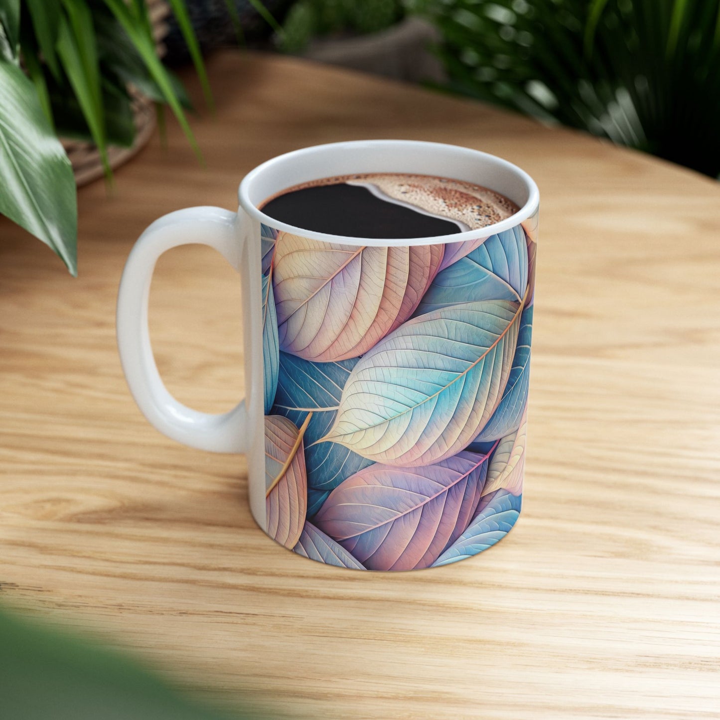 Pastel Blue and Pink Leaves Coffee Mug