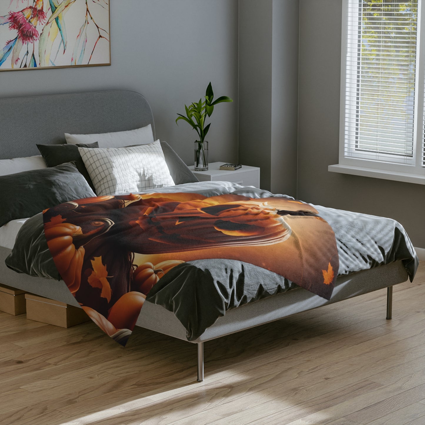 Giant Grinning Jack-o'-Lantern Lightweight Velveteen Blanket