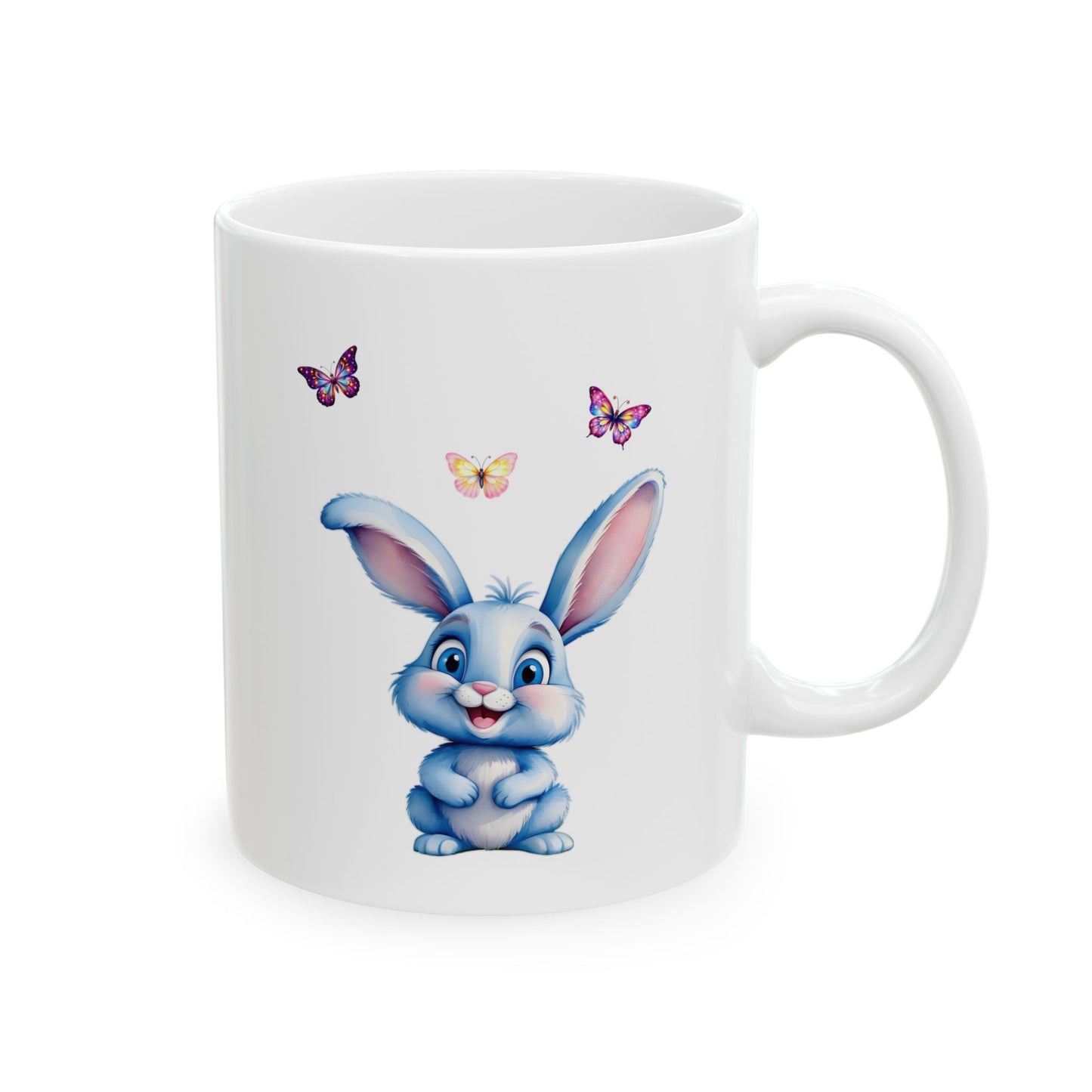 Adorable Blue Bunny & Butterflies Ceramic Mug