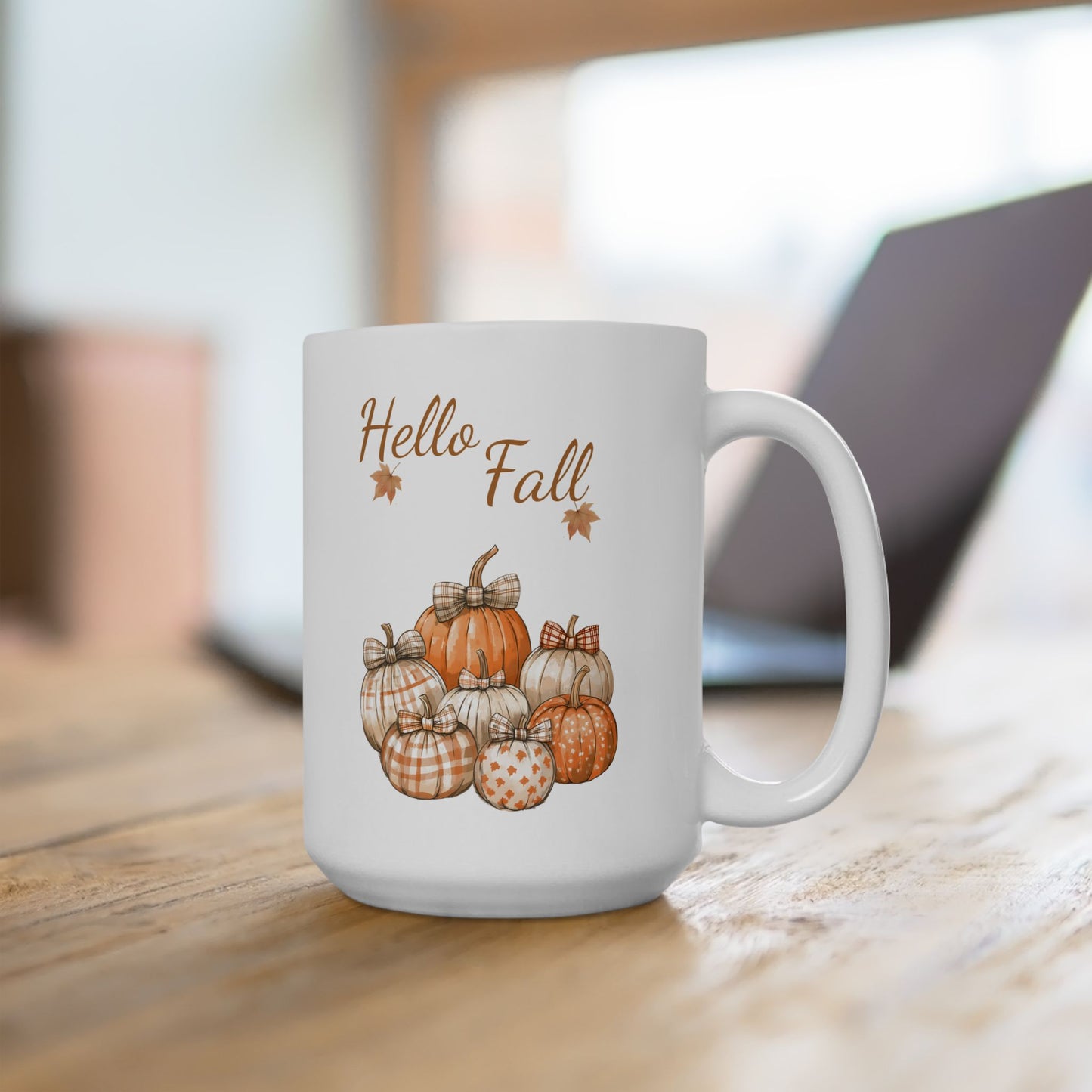 "Hello Fall" Plaid Pumpkin Coffee Mug