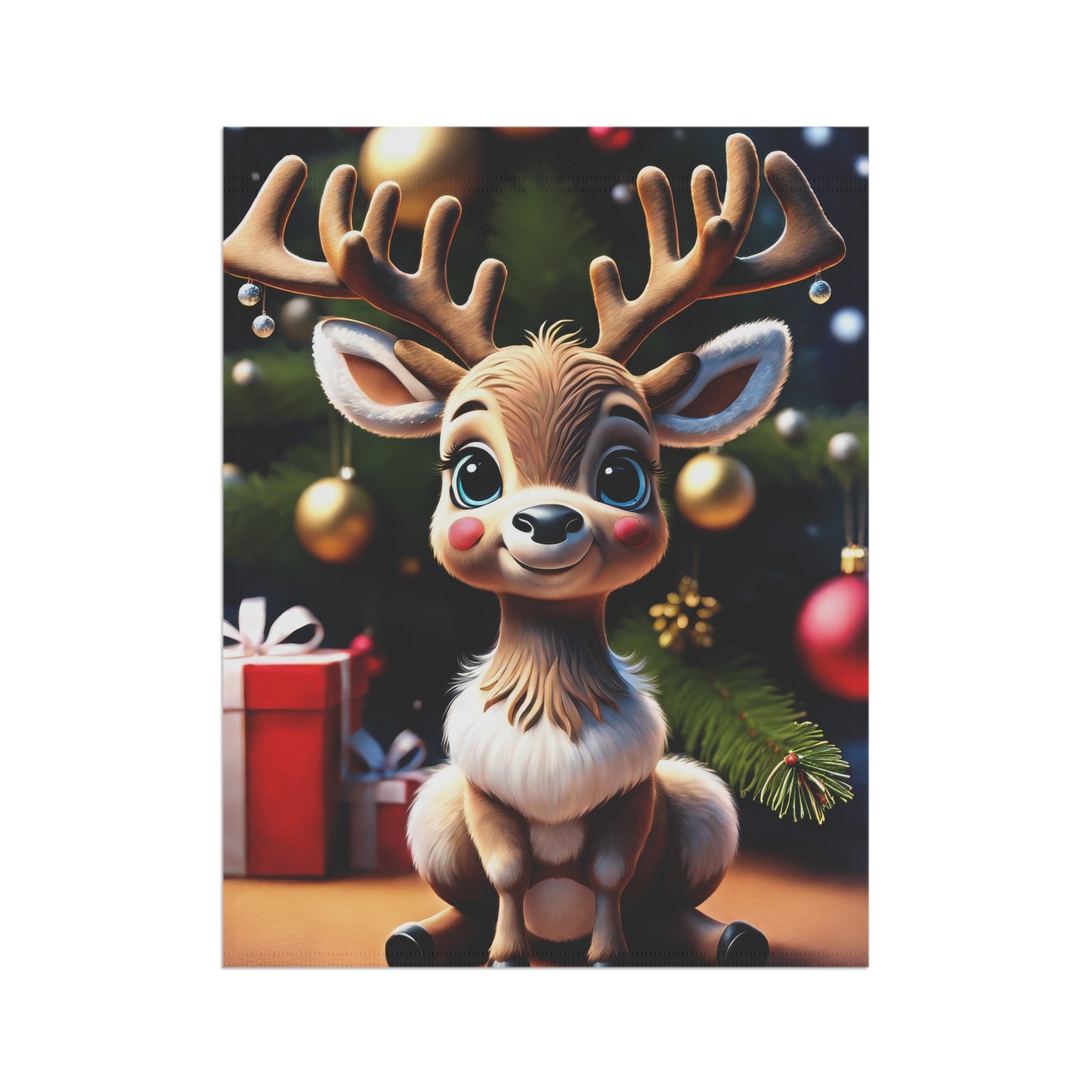 Cheerful Reindeer Holiday Garden Flag/ House Banner