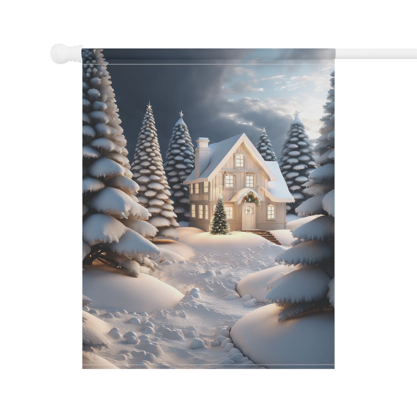 Peaceful Snowy Cabin Garden Flag