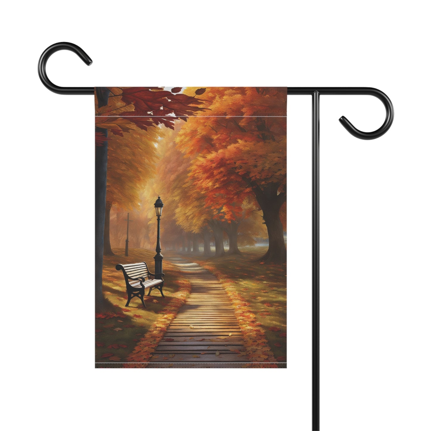 Rustic Autumn Park Path Garden Flag
