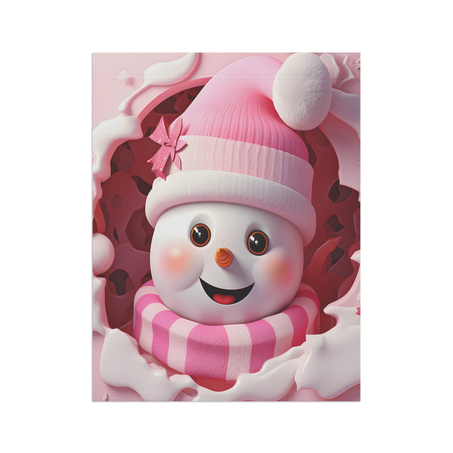 Adorable Pink Snowman Garden Flag