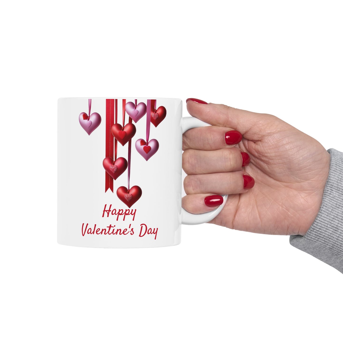 Decorative Red & Pink Ribbon Hearts Mug