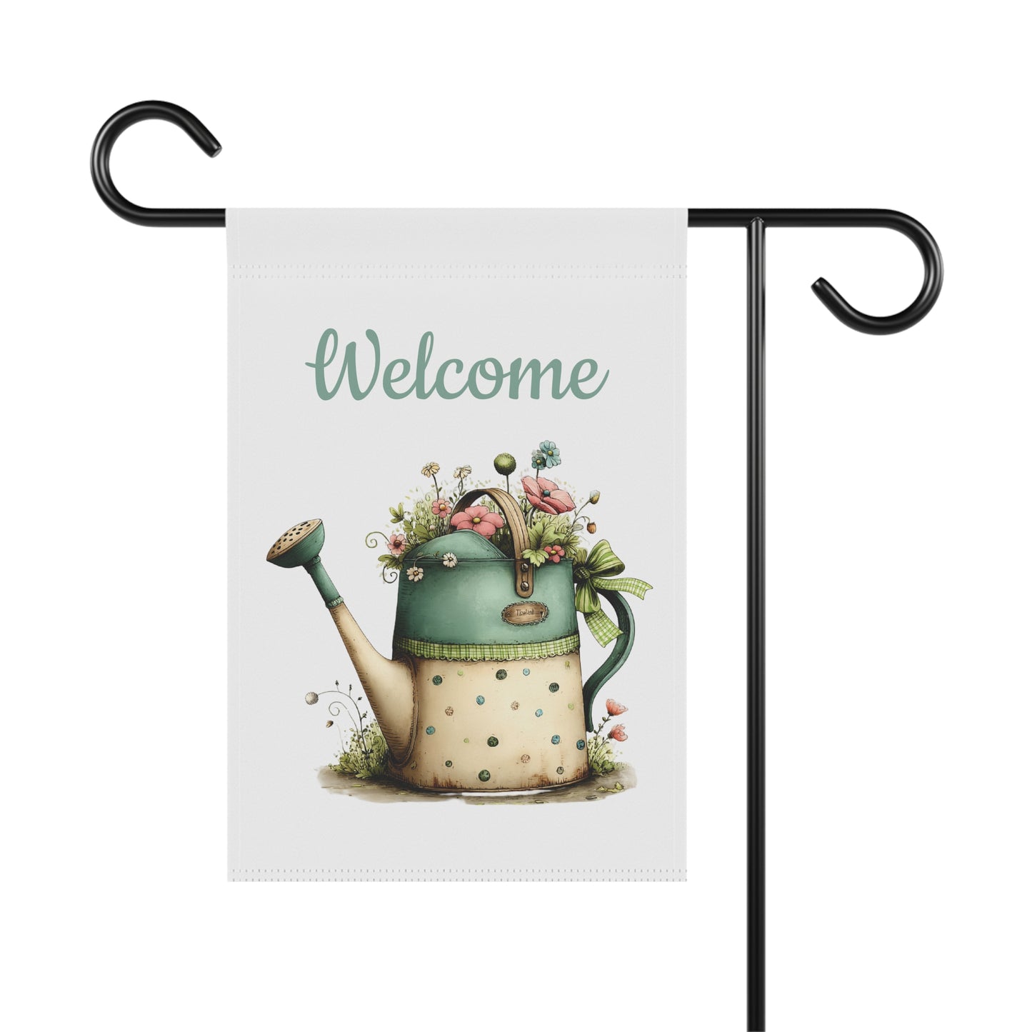 Vintage Watering Can Welcome Flag