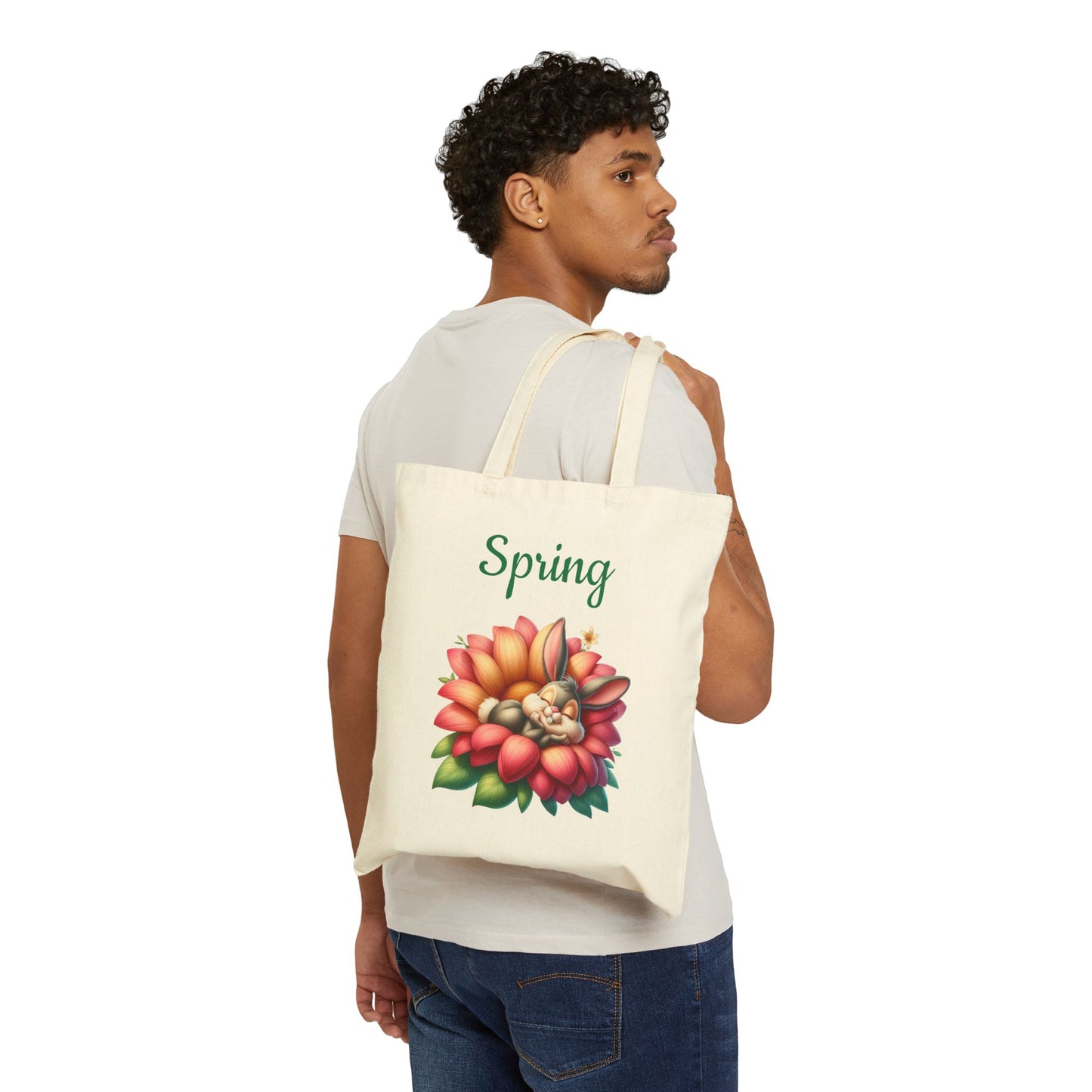 Cute Sleeping Bunny in a Flower Canvas Tote Bag