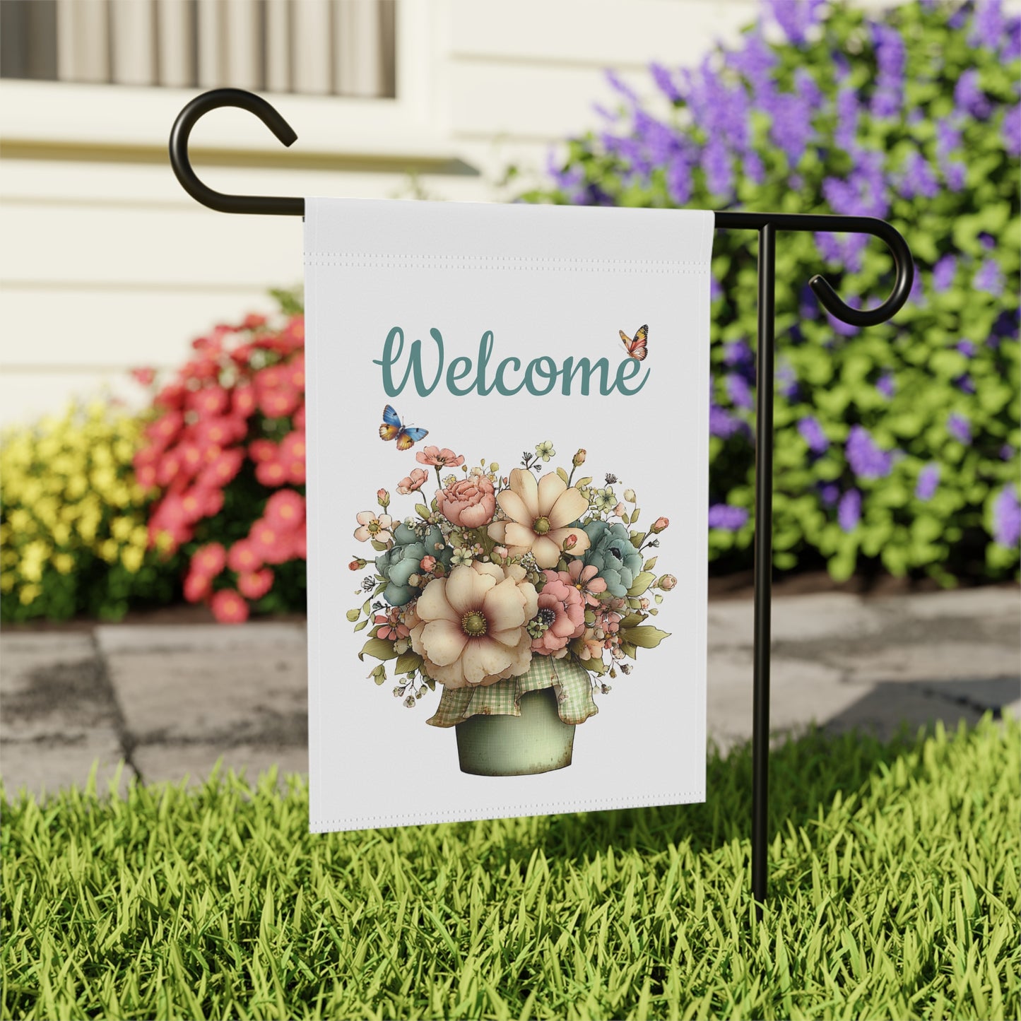 Welcome Wildflower Pot Garden Flag