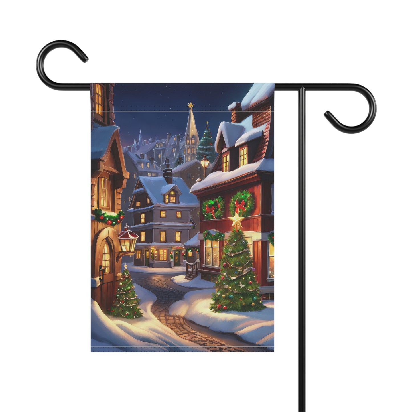 Enchanting Christmas Village Street Garden Flag