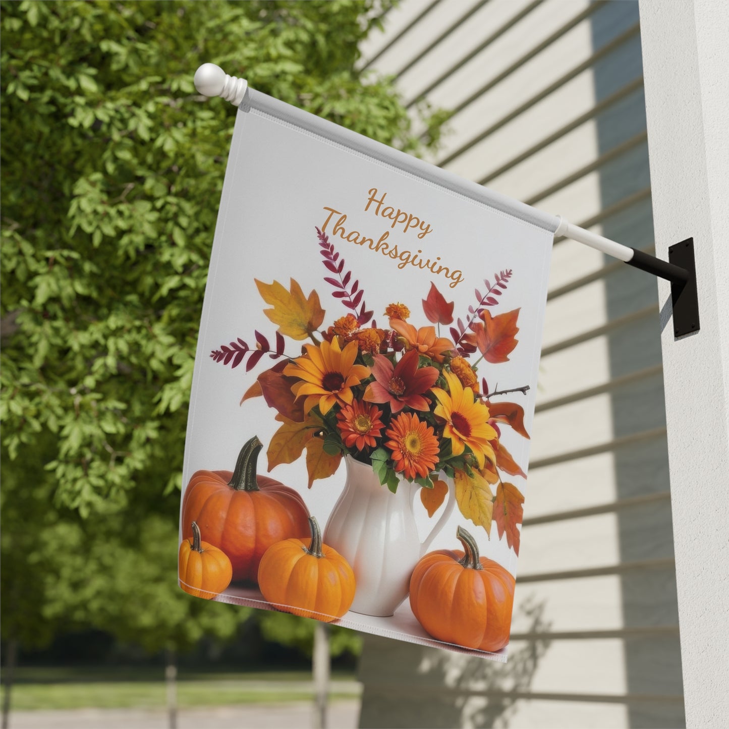 Happy Thanksgiving Floral & Pumpkin Garden Flag