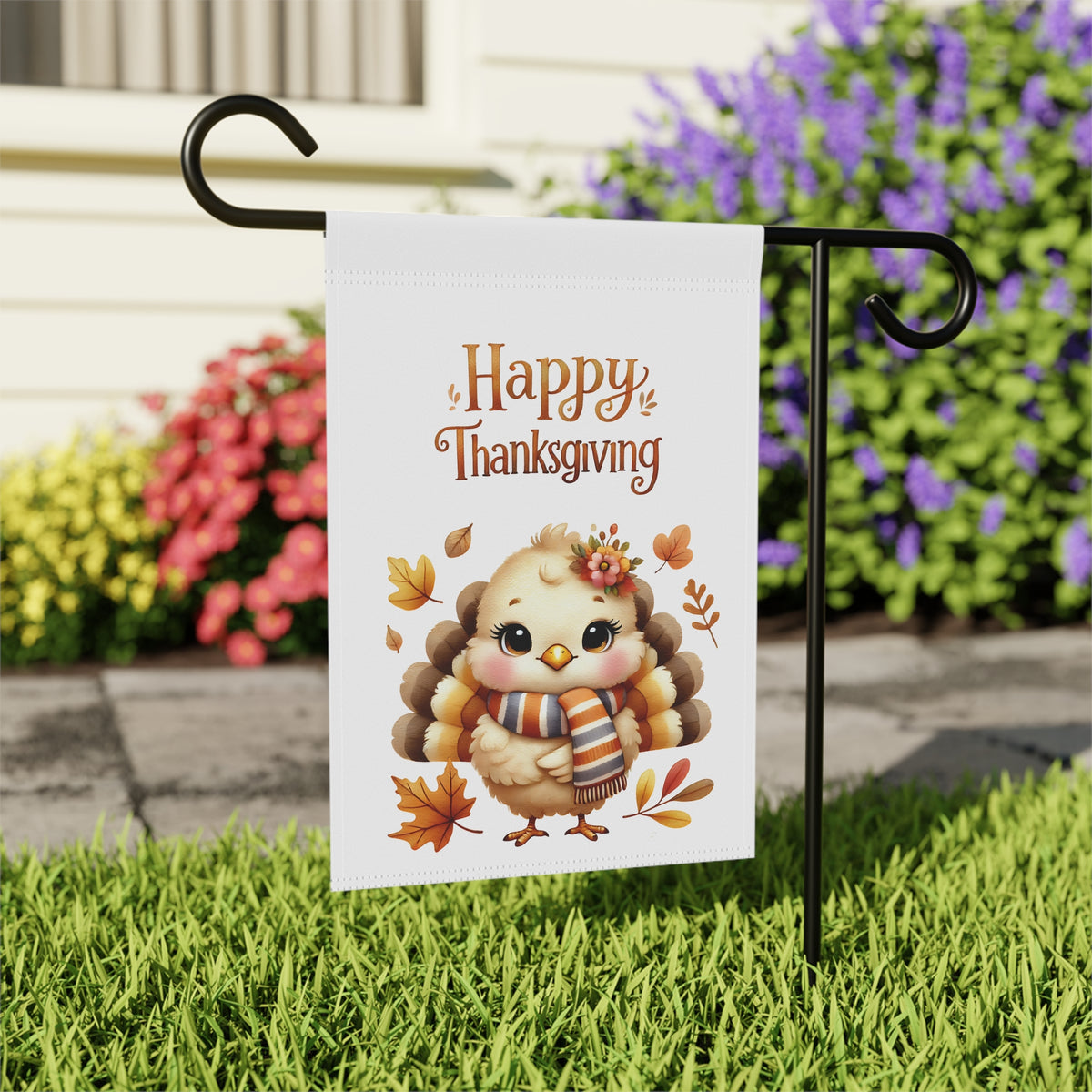 Cute Baby Turkey with Scarf Fall Thanksgiving Garden Flag
