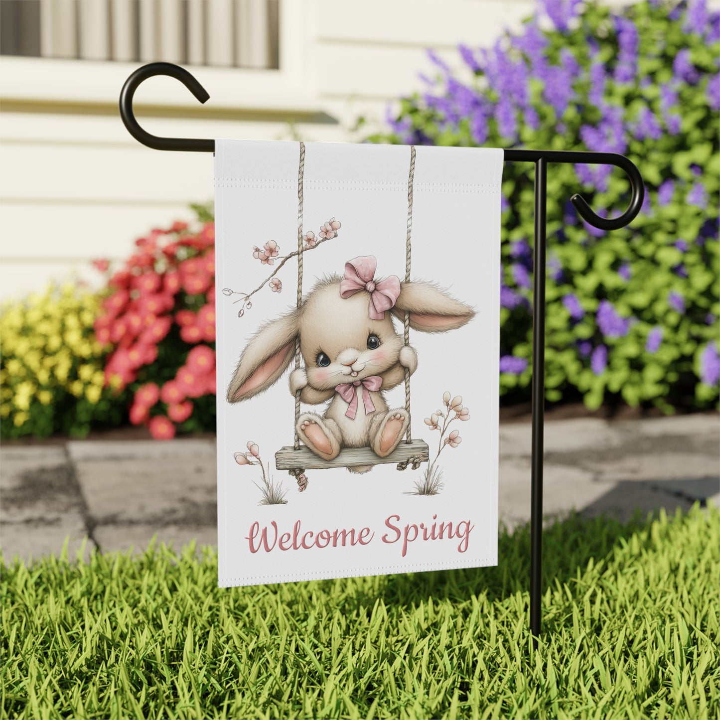 Cute Bunny Welcome Spring Flag