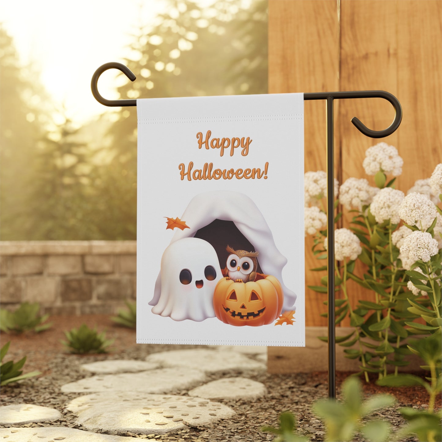 Cute Ghost & Owl Garden Flag