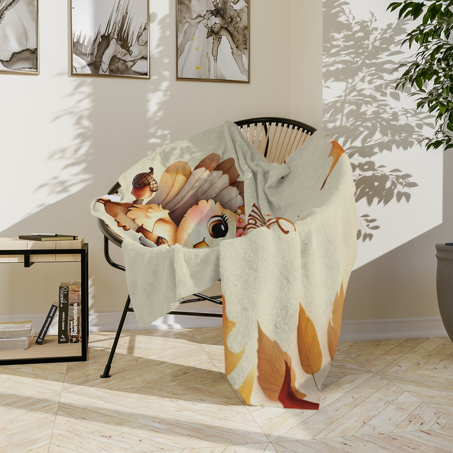 Happy Thanksgiving Cute Turkey Velveteen Plush Blanket