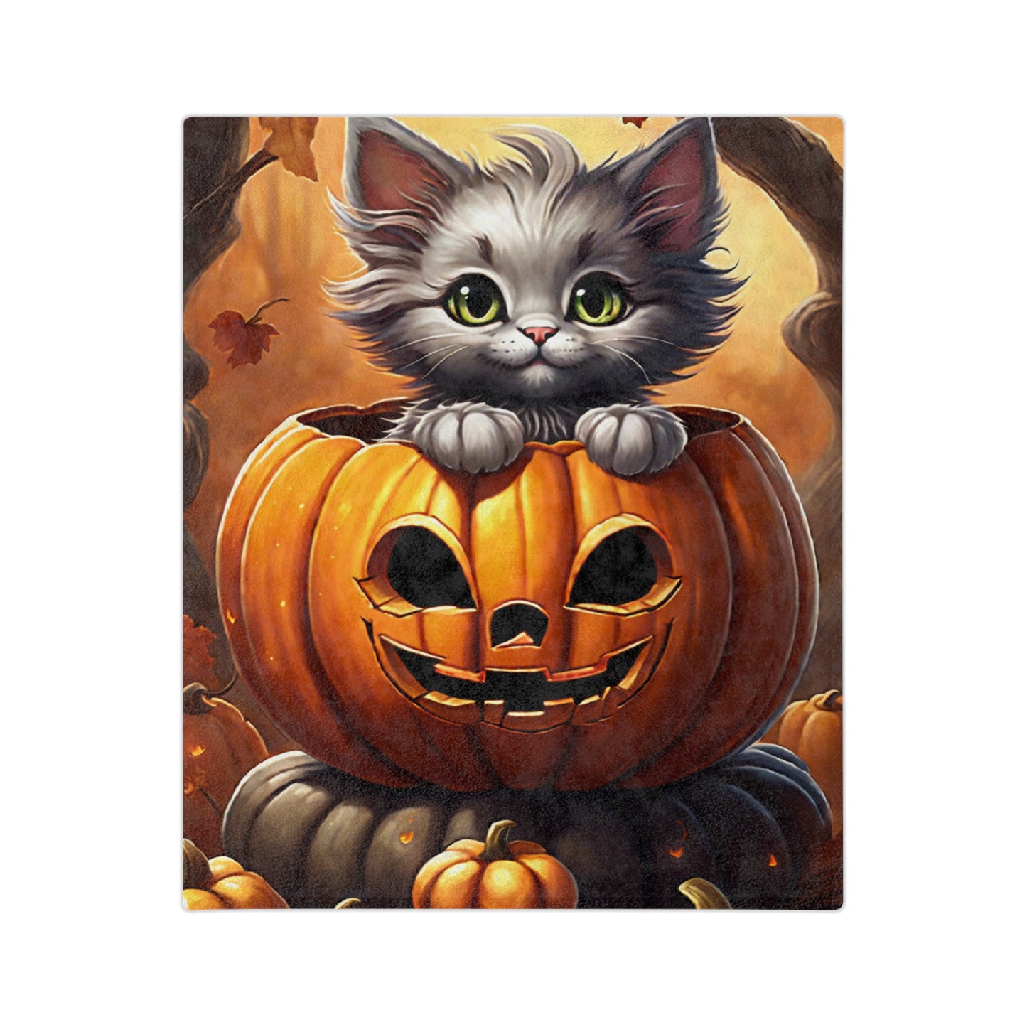 Adorable Kitten in Pumpkin Plush Lightweight Throw
