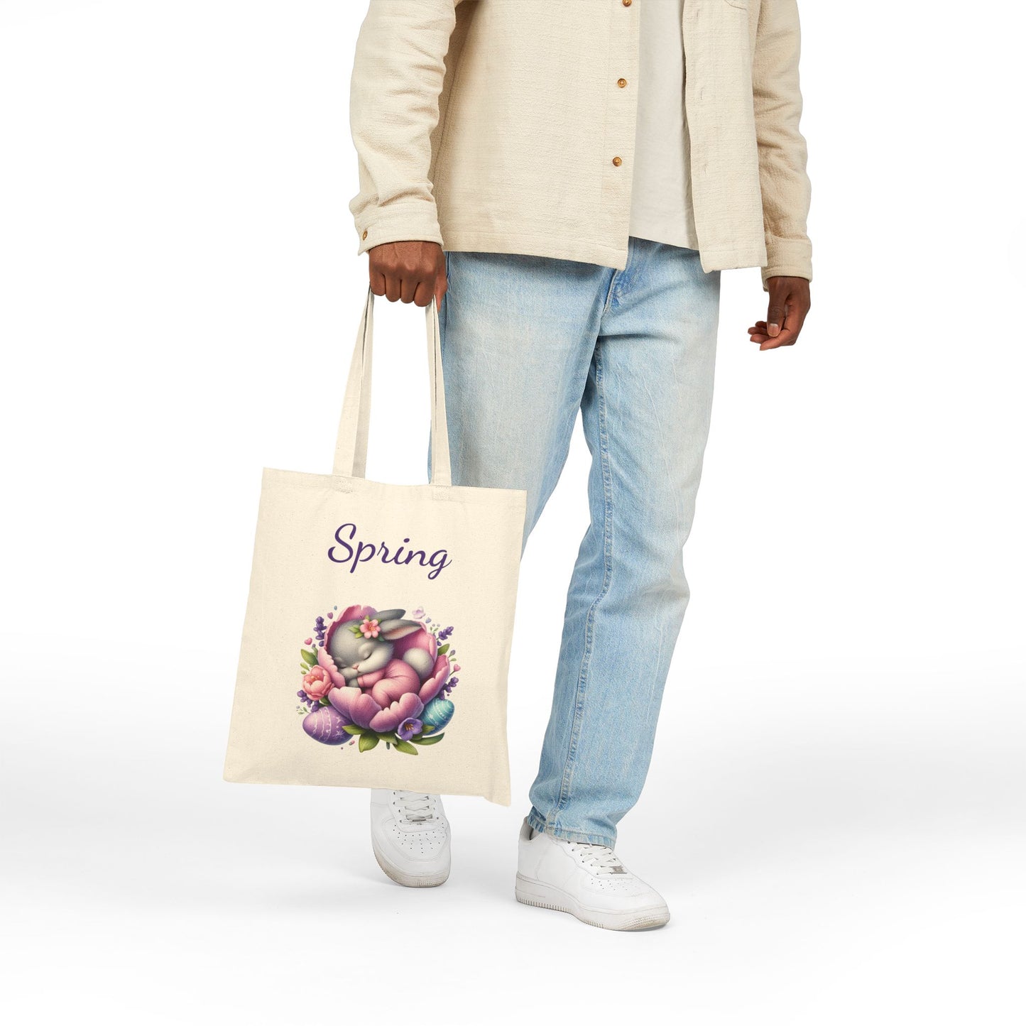 Cute Sleeping Bunny with Easter Eggs Canvas Tote Bag