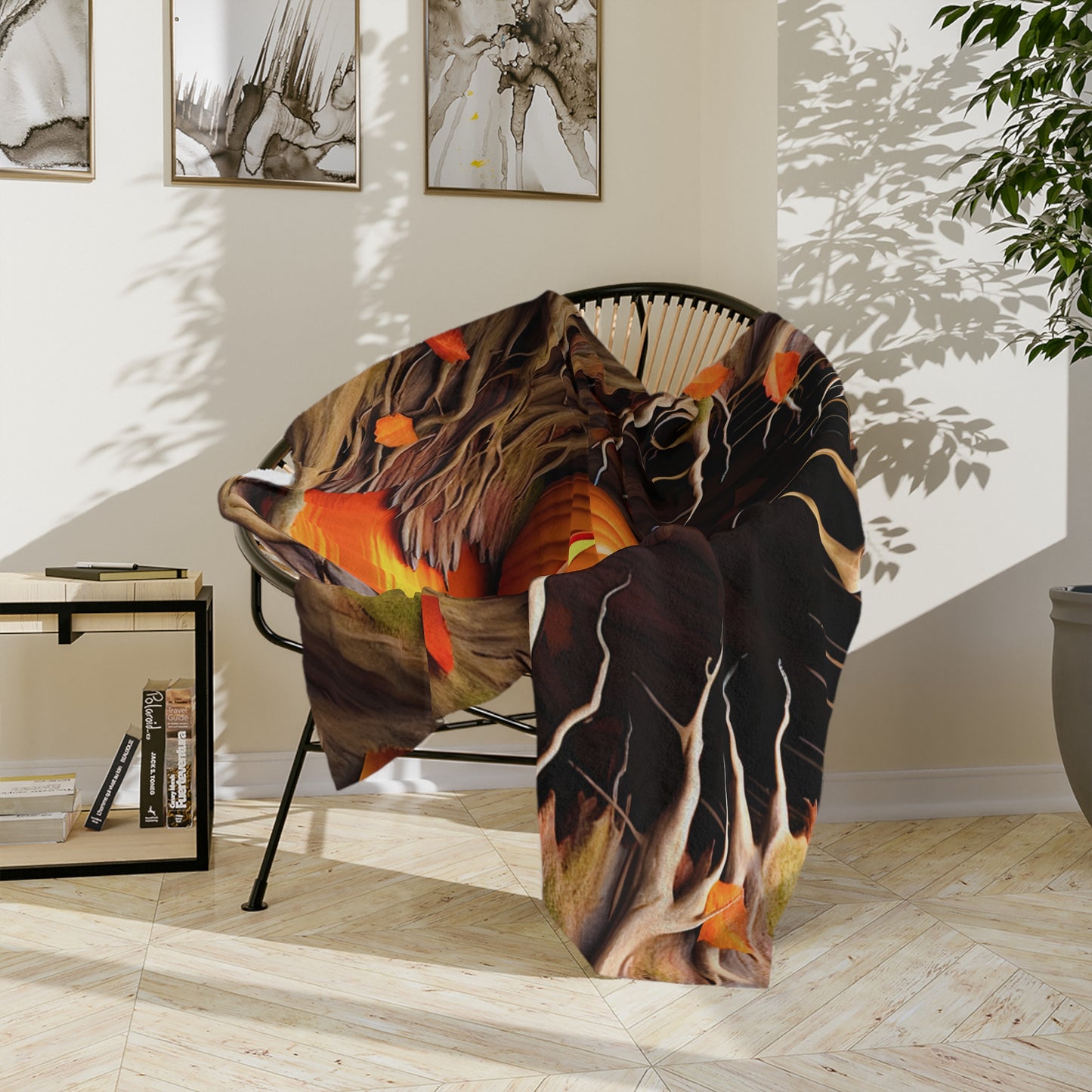 Glowing Jack-o'-Lantern in Spooky Tree Hollow Halloween Blanket