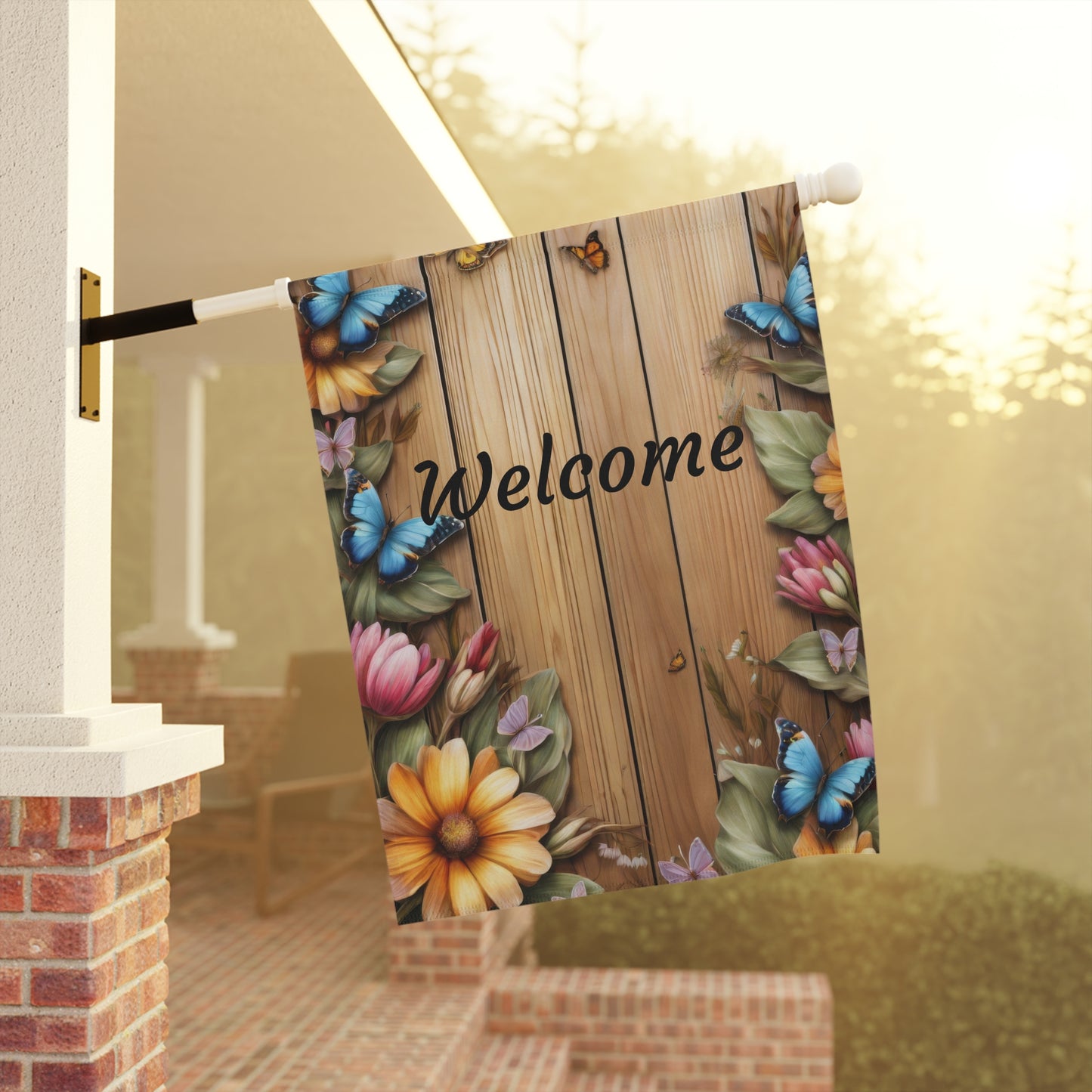 Welcome Garden Flag with Butterflies and Flowers