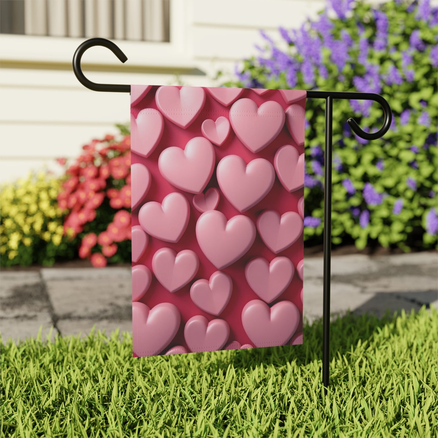 Pink Hearts Valentine Garden Flag
