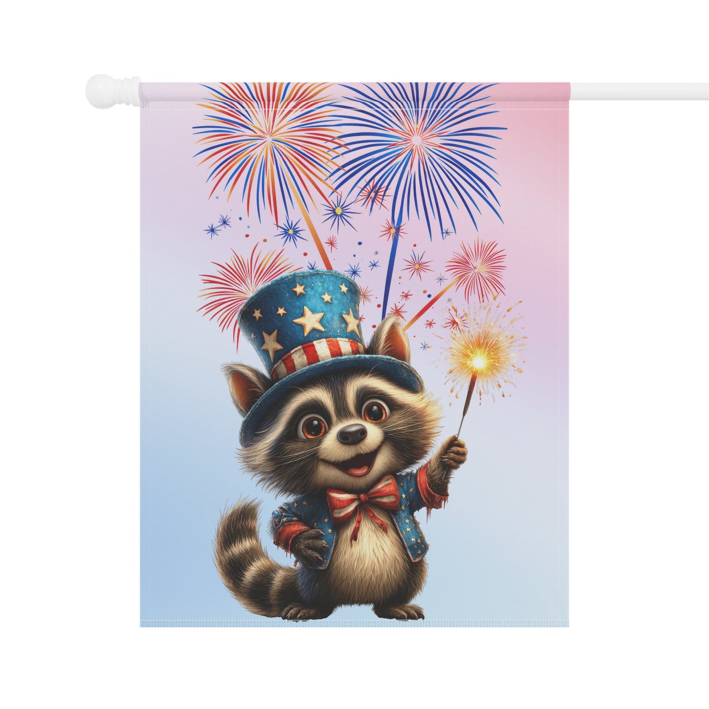 Happy Raccoon Patriotic Garden Flag