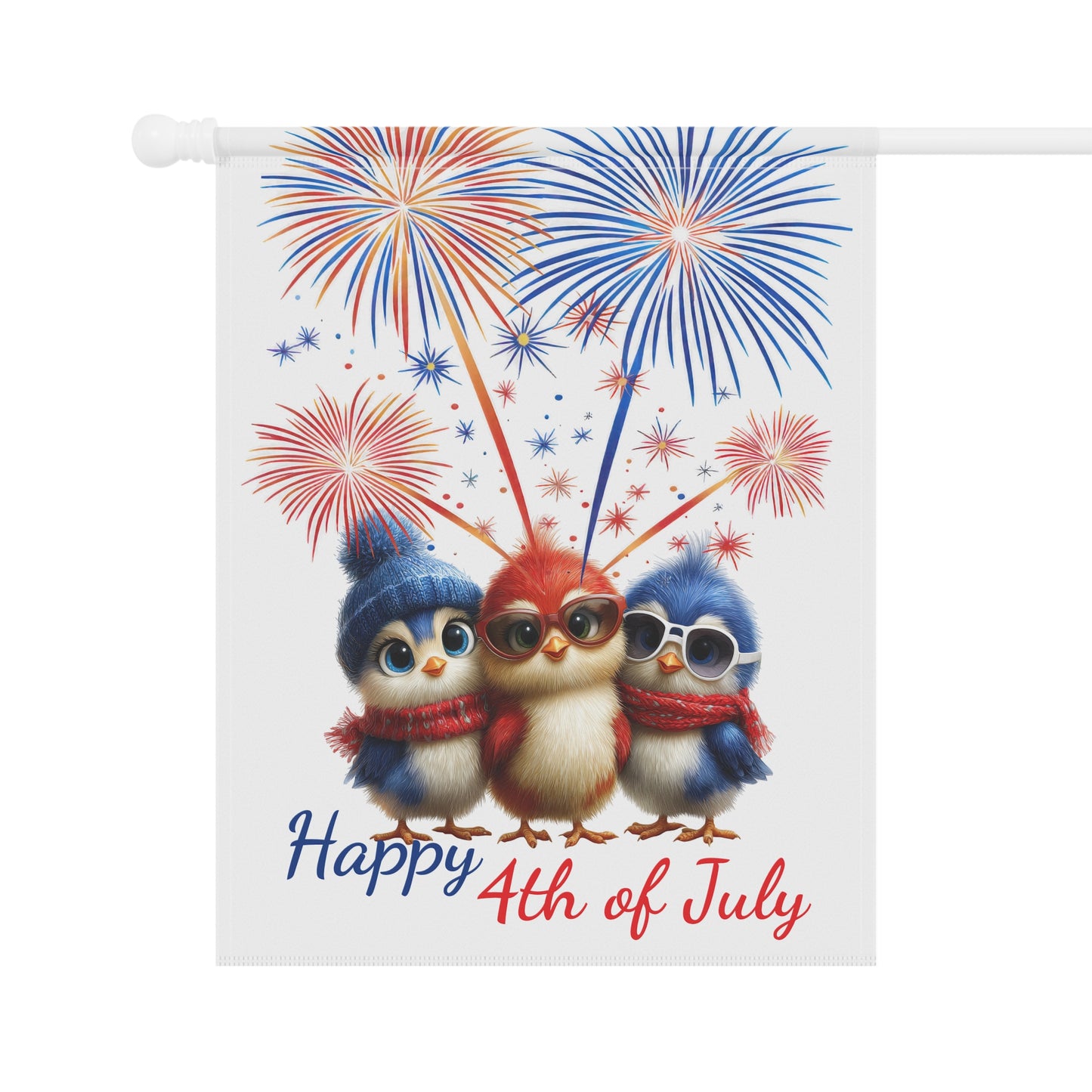 Cute Bird Trio Patriotic 4th of July Garden Flag