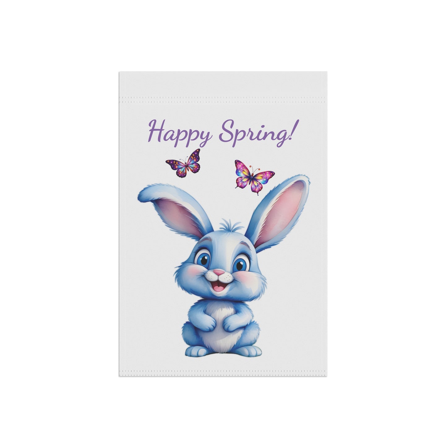 Happy Spring Blue Bunny & Butterflies Garden Flag