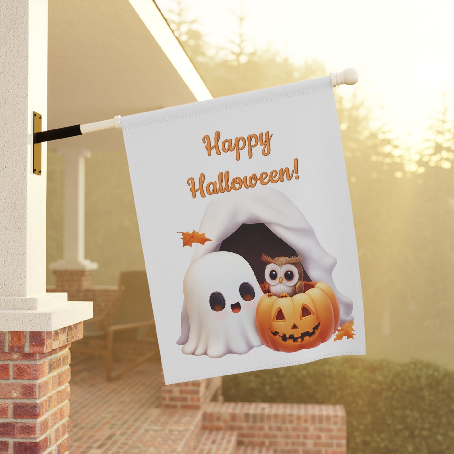 Cute Ghost & Owl Garden Flag